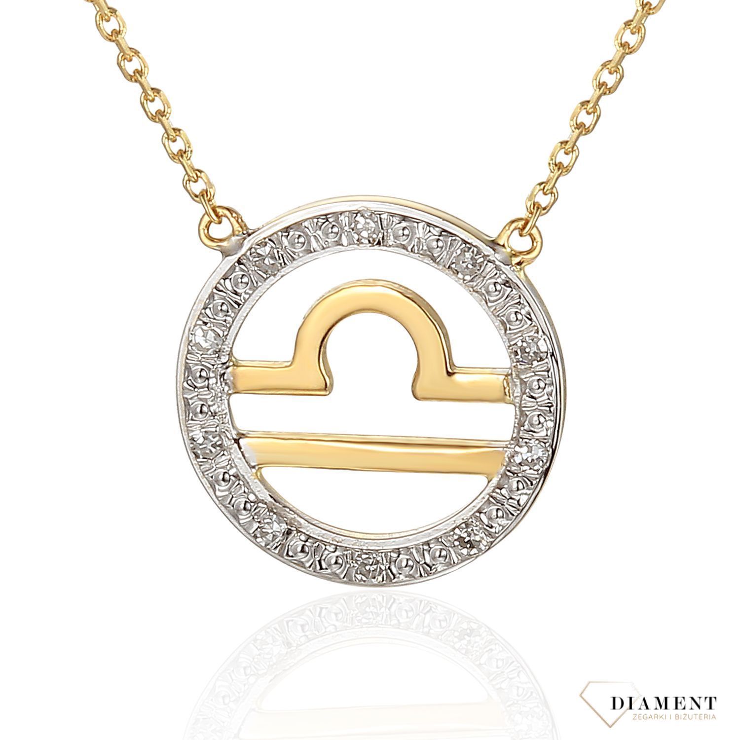 Złoty naszyjnik z brylantami znak zodiaku Waga N07646YC.jpg