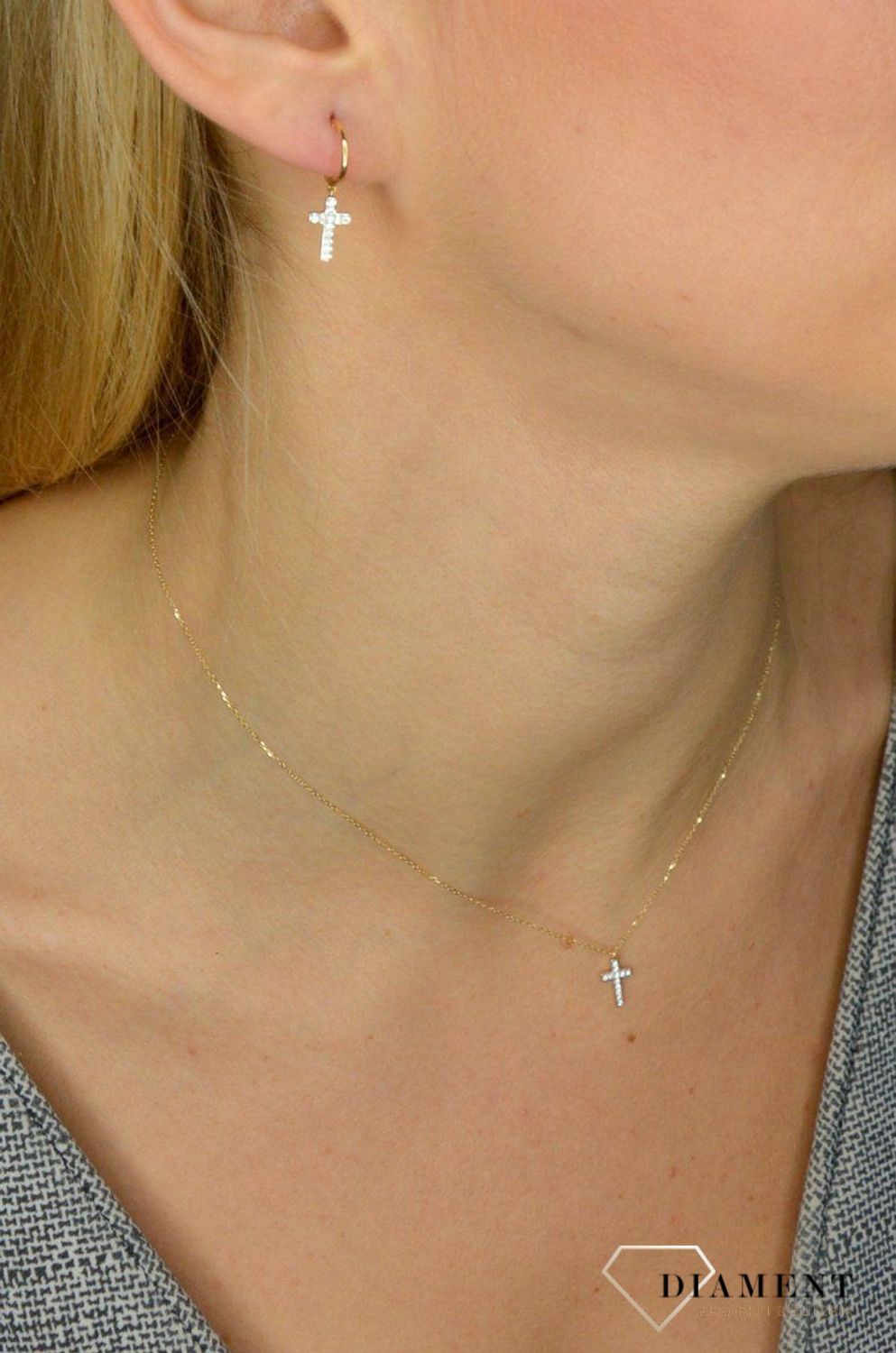 Naszyjnik złoty DIAMENT 585 krzyż, diamenty 0,05ct12 N08275YC.jpg