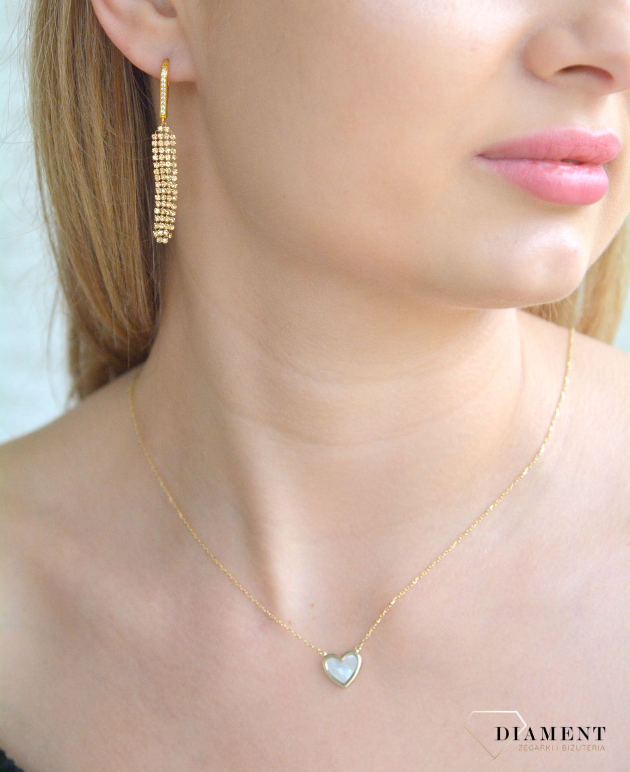 Złoty naszyjnik damski 585 celebrytka serduszko z masą perłową N1897 (3).jpg