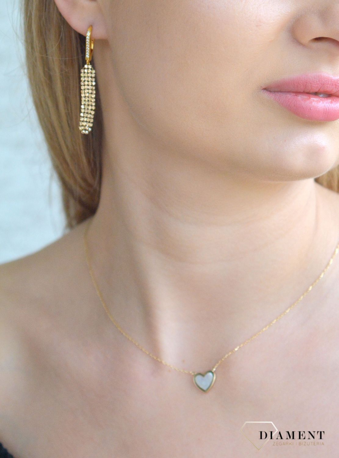 Złoty naszyjnik damski 585 celebrytka serduszko z masą perłową N1897 (3).jpg