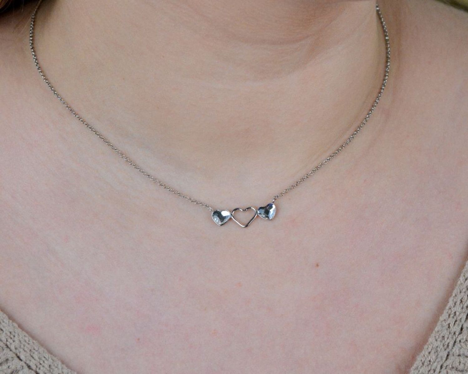 Srebrny Naszyjnik  Trzy Kryształowe Serca  Swarovski Crystals 925 N280862C-L.jpg