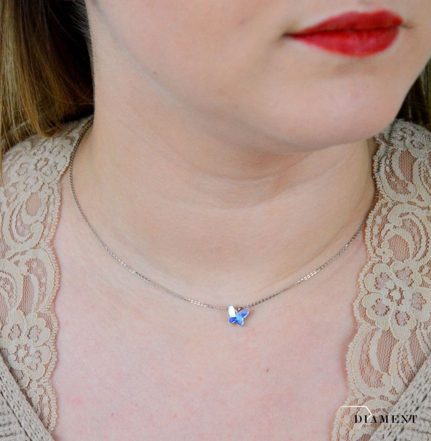 Srebrny naszyjnik  Opalizujący Motyl  Swarovski Crystals 925 N28548AB-L..jpg