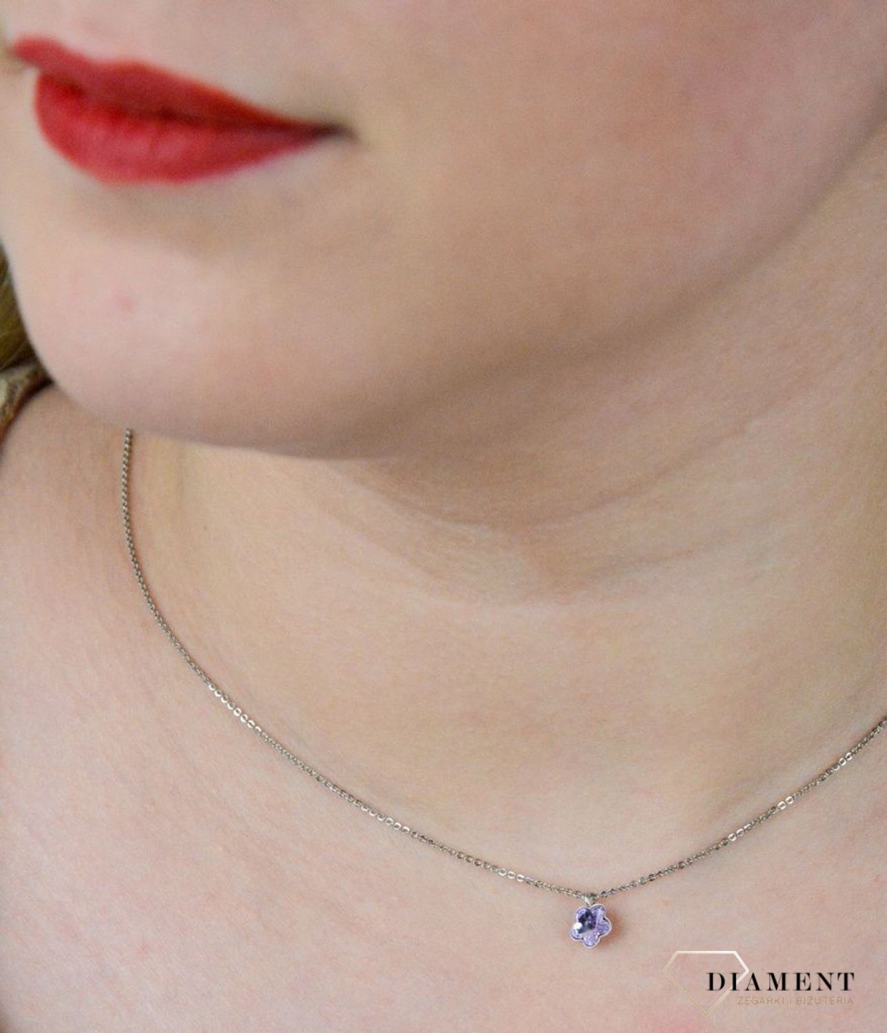 Srebrny naszyjnik  Fioletowy kwiatek  Swarovski Crystals 925 N47446V-S.jpg