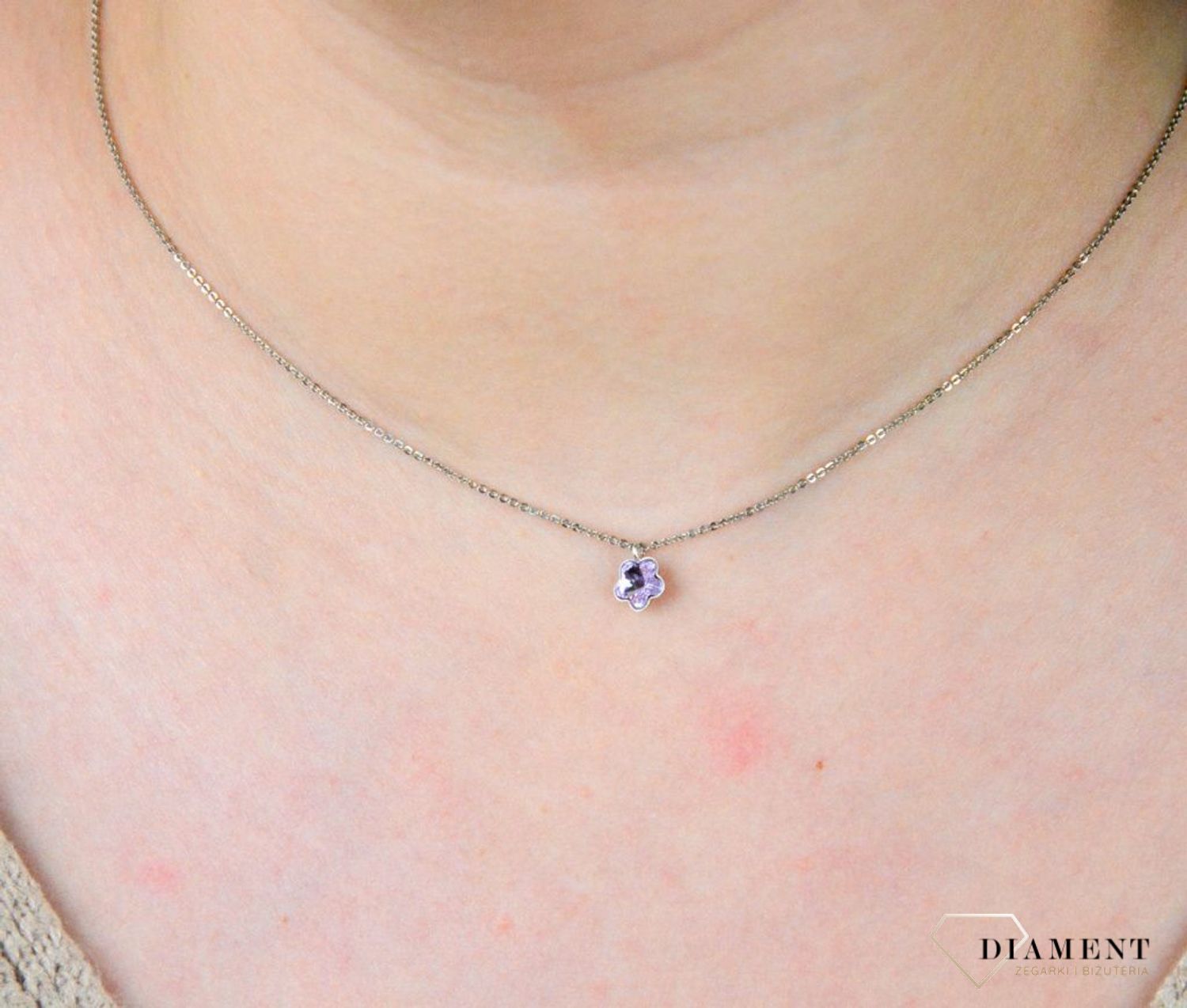 Srebrny naszyjnik  Fioletowy kwiatek  Swarovski Crystals 925 N47446V-S.jpg