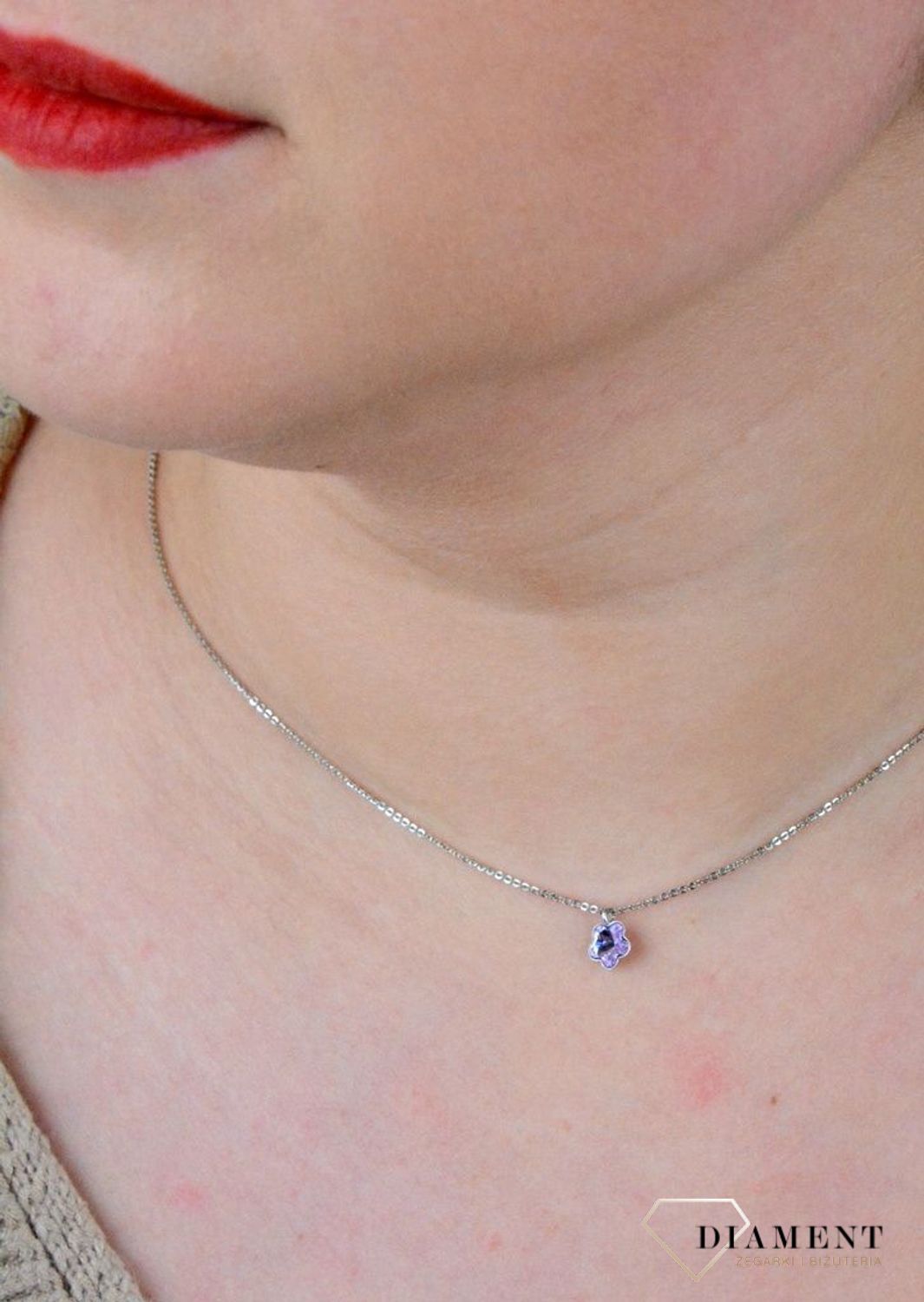 Srebrny naszyjnik  Fioletowy kwiatek  Swarovski Crystals 925 N47446V-S.jpg