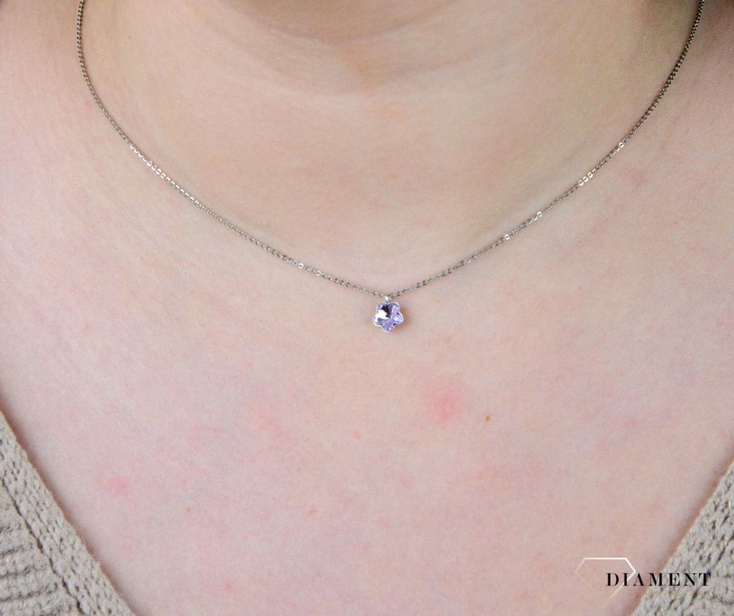 Srebrny naszyjnik  Fioletowy kwiatek  Swarovski Crystals 925 N47446V-S.jpg