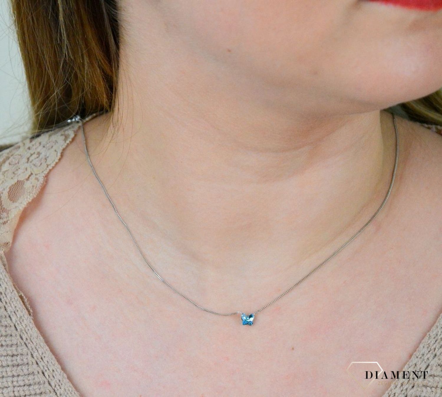 Srebrny naszyjnik  Błękitny Motylek  Swarovski Crystals 925 N47485AQ-S.jpg