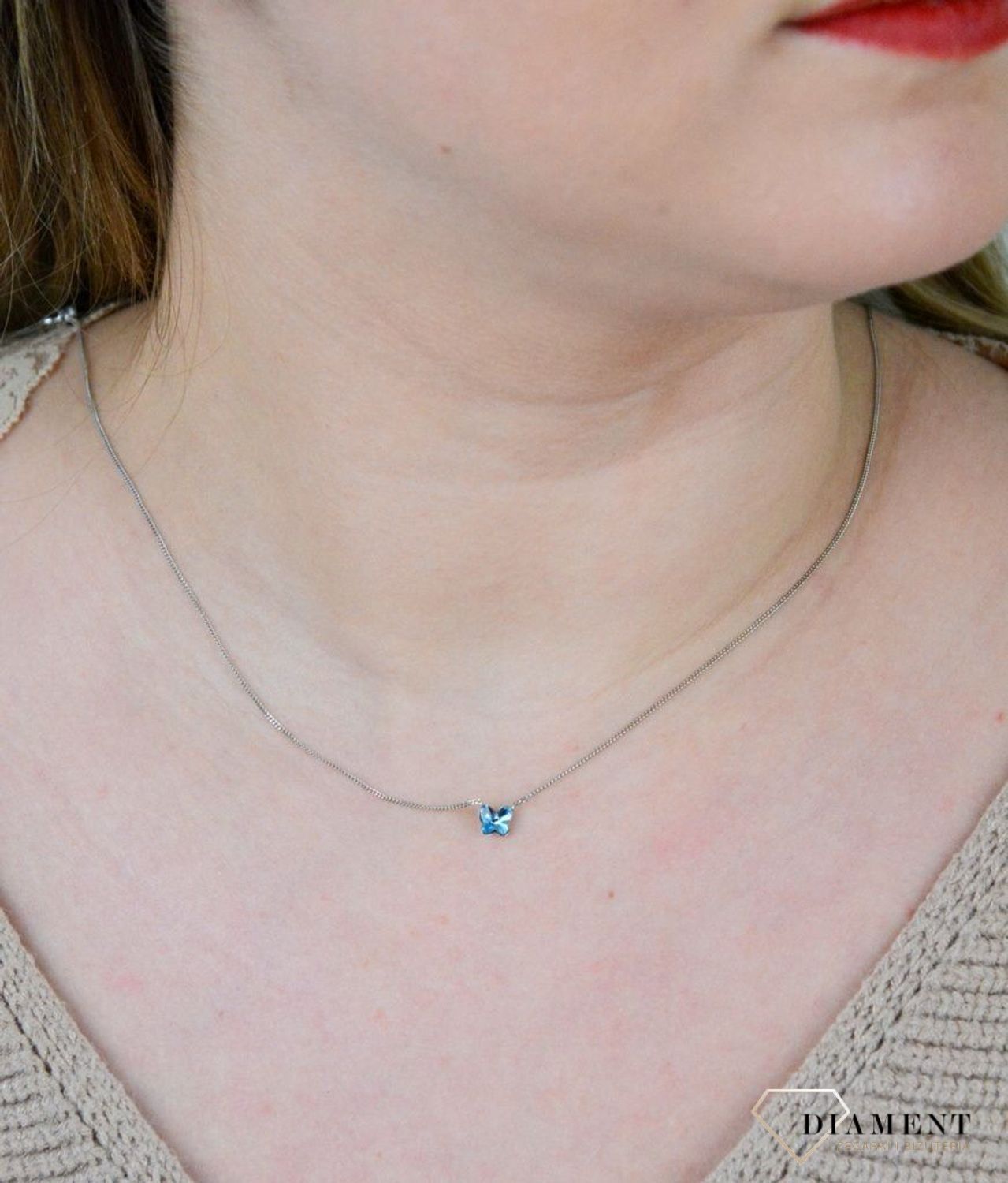 Srebrny naszyjnik  Błękitny Motylek  Swarovski Crystals 925 N47485AQ-S.jpg