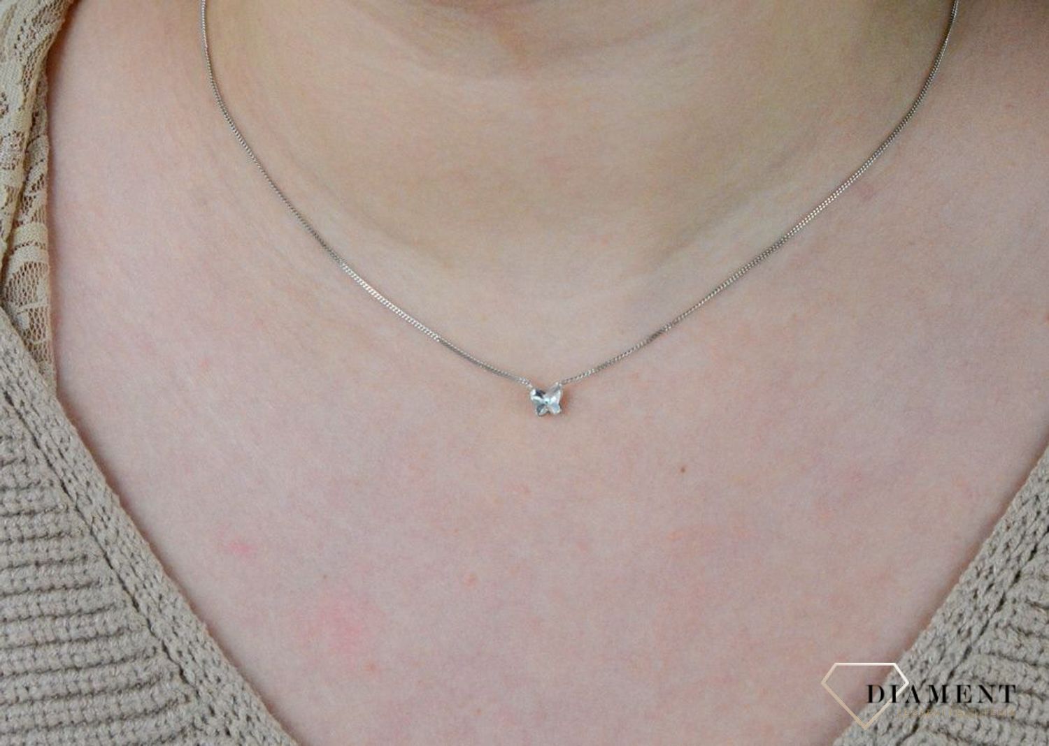 Srebrny naszyjnik  Kryształowy motylek  Swarovski Crystals 925 N47485C-S.jpg