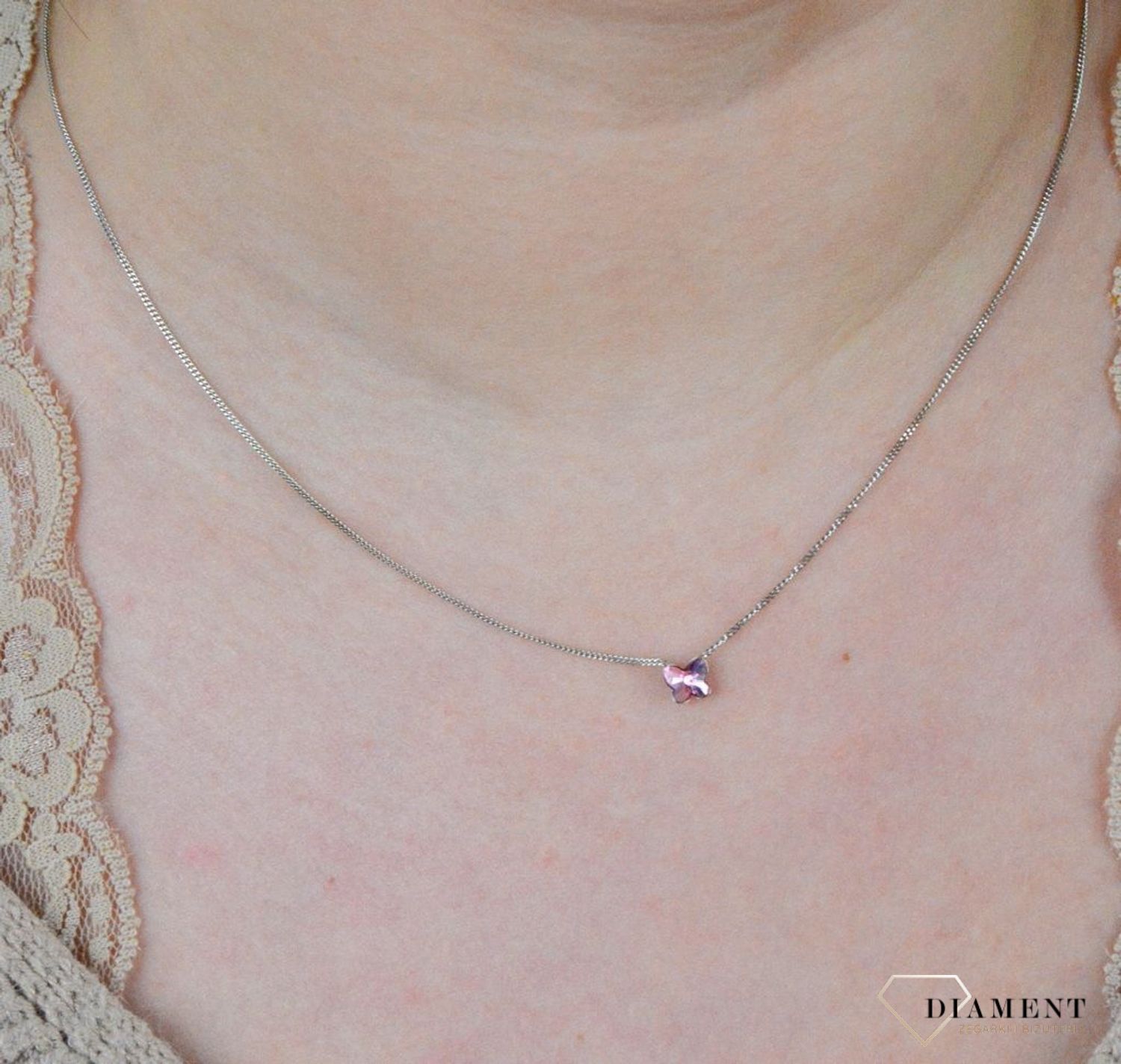 Srebrny naszyjnik  Różowy Motylek  Swarovski Crystals 925 N47485LR-S.jpg