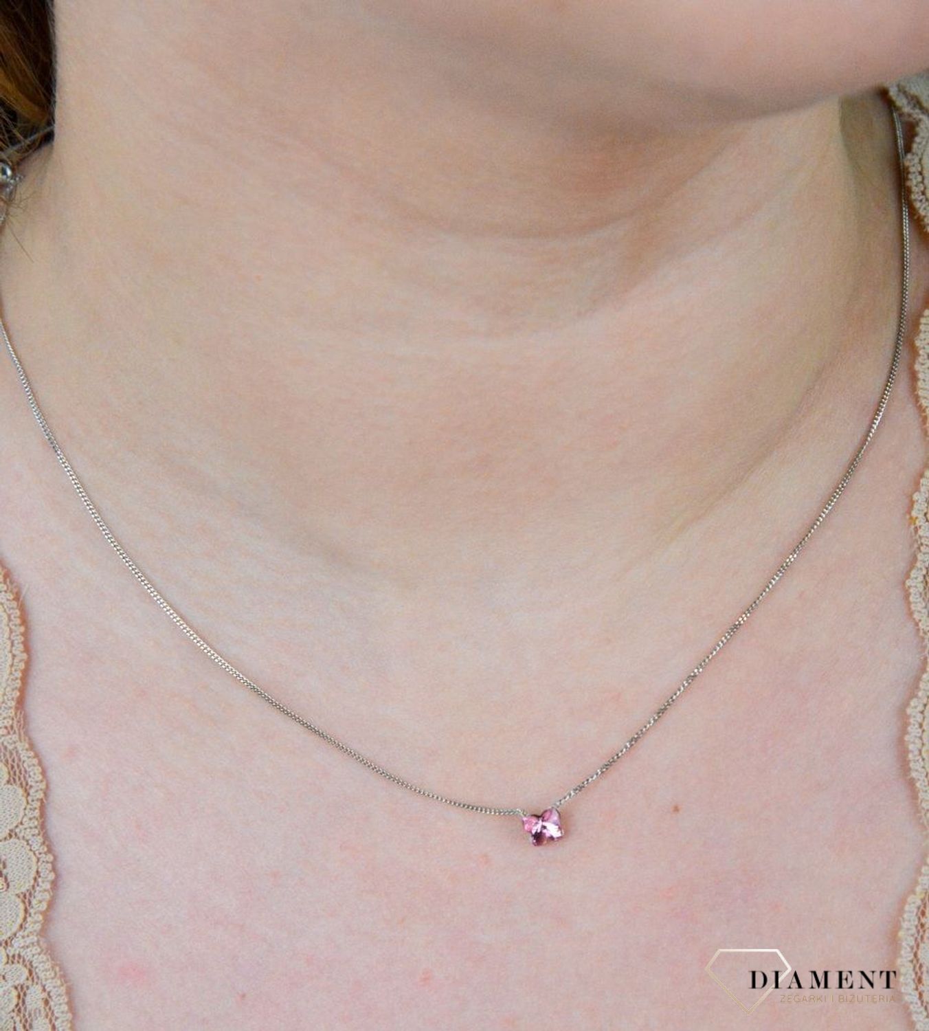 Srebrny naszyjnik  Różowy Motylek  Swarovski Crystals 925 N47485LR-S.jpg