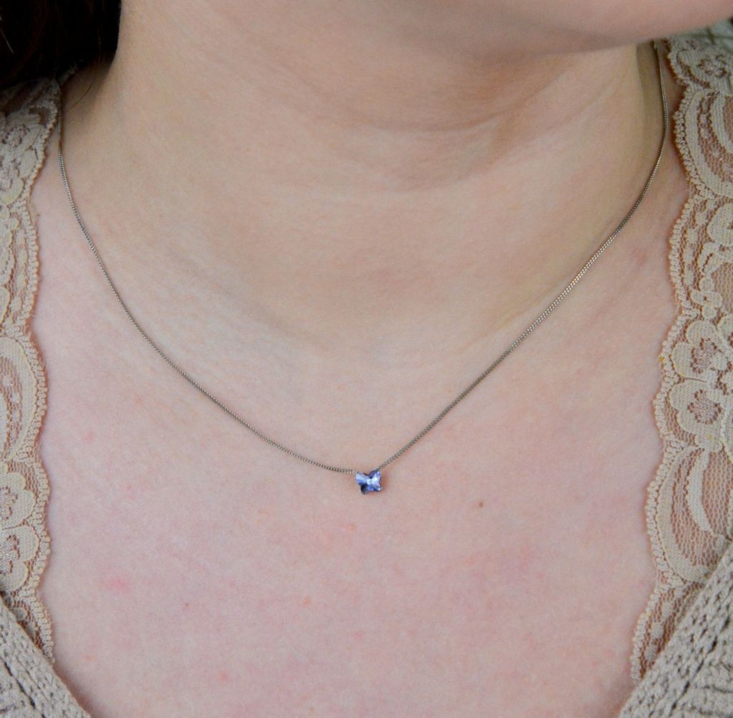 Srebrny naszyjnik  Fioletowy Motylek  Swarovski Crystals 925 N47485PL-L.jpg