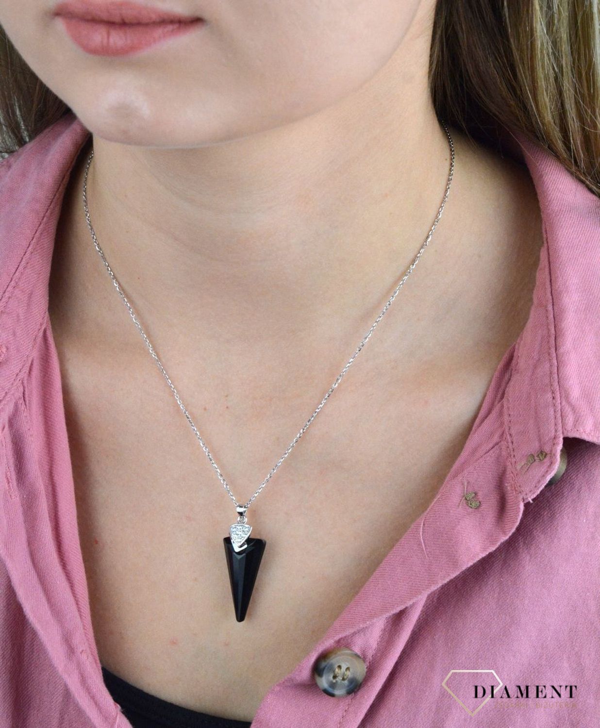 Naszyjnik Srebrny Spark Swarovski Spike Jet N648OJ.jpg