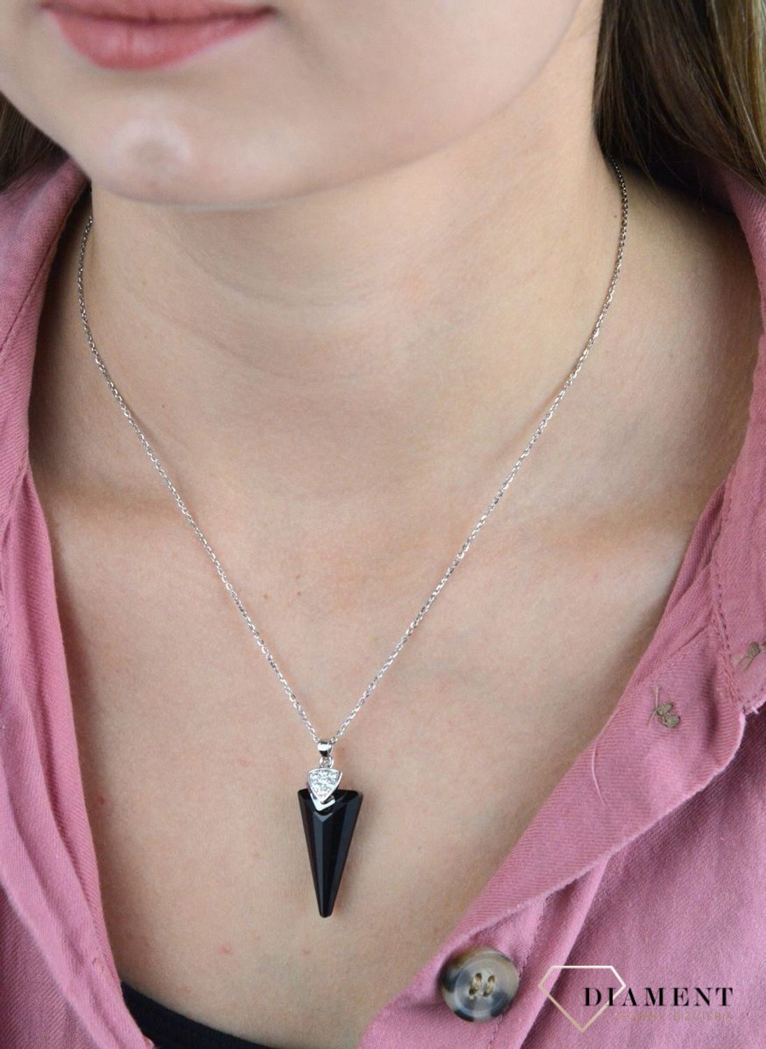 Naszyjnik Srebrny Spark Swarovski Spike Jet N648OJ.jpg