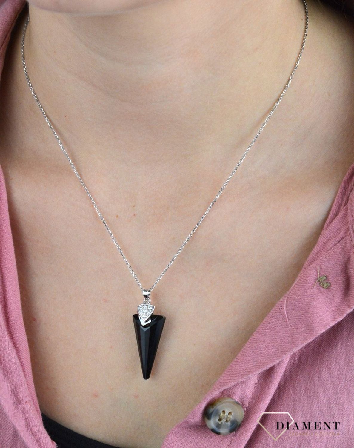 Naszyjnik Srebrny Spark Swarovski Spike Jet N648OJ.jpg