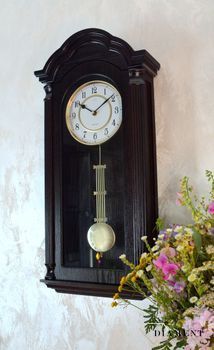 Zegar ścienny z wahadłem Drewniany zegar JVD N9353.1. Zegary drewniane. Zegar drewniany brązowy, drewno wenge. Zegar ścienny z wahadłem.  (11).JPG