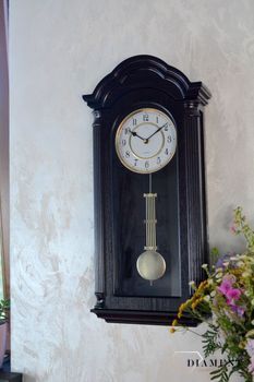 Zegar ścienny z wahadłem Drewniany zegar JVD N9353.1. Zegary drewniane. Zegar drewniany brązowy, drewno wenge. Zegar ścienny z wahadłem.  (6).JPG