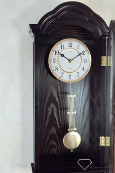 Zegar ścienny z wahadłem Drewniany zegar JVD N9353.1. Zegary drewniane. Zegar drewniany brązowy, drewno wenge. Zegar ścienny z wahadłem.  (9).JPG
