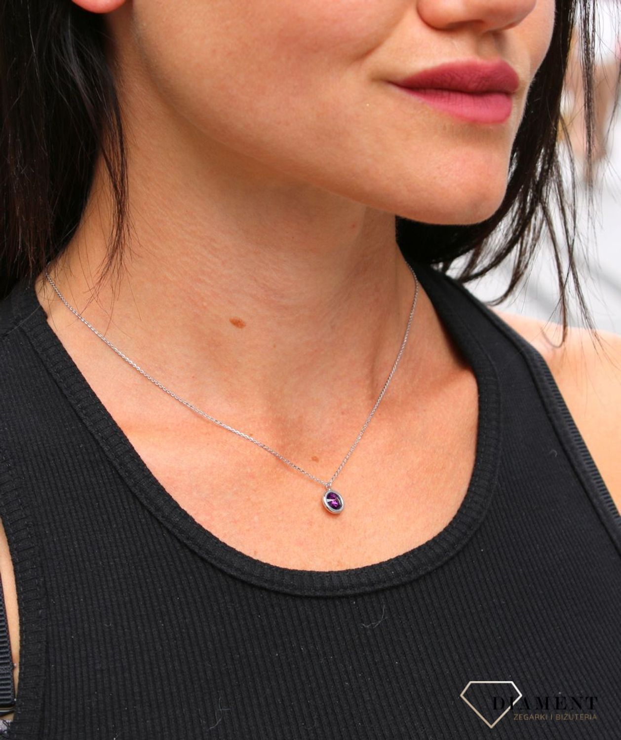 Naszyjnik Swarovski srebrny Urodzinowe Kamienie Amethyst Okrągła zawieszka NB1122SS29AM.jpg