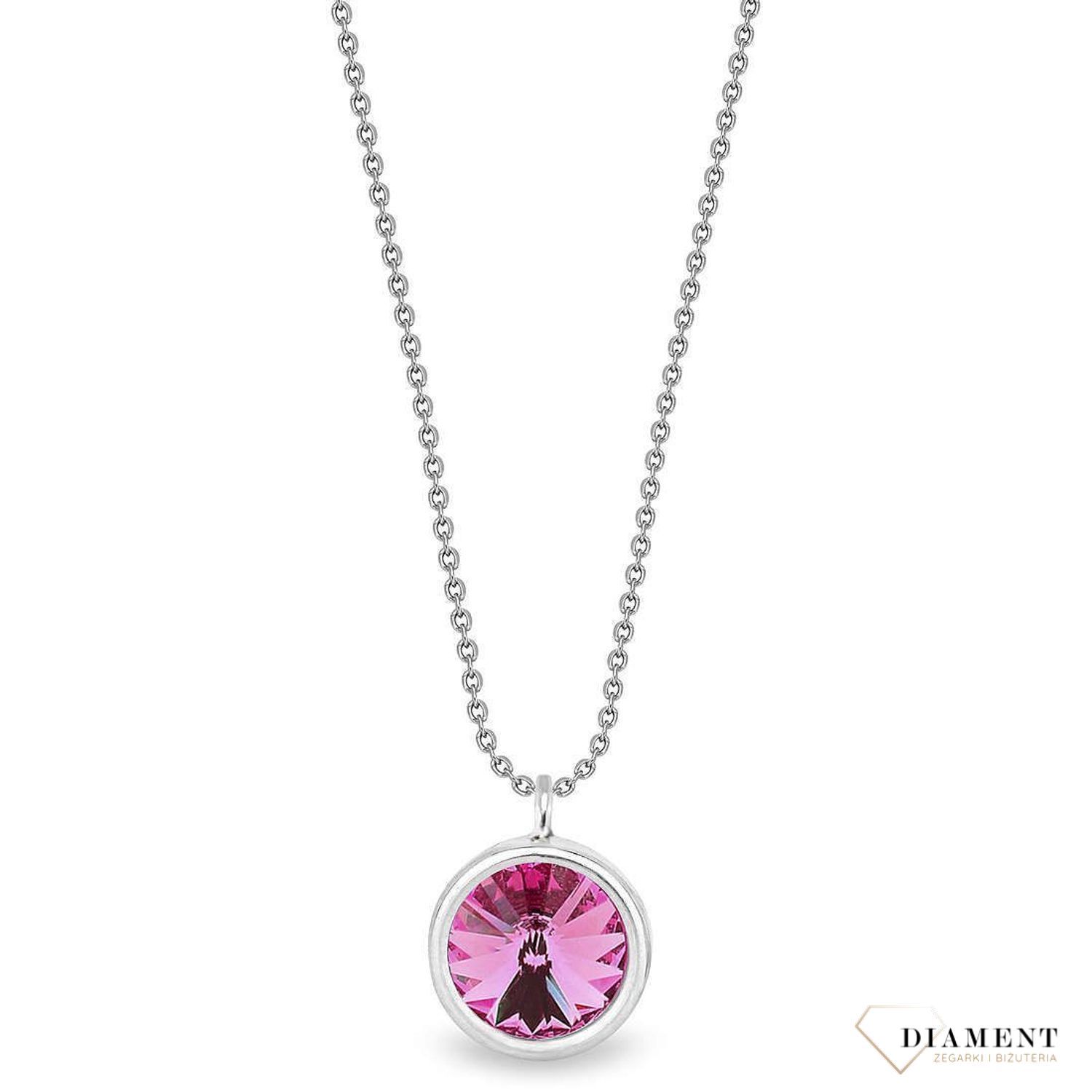 Naszyjnik Swarovski srebrny Urodzinowe Kamienie Pink Turmaline Okrągła zawieszka kolor Rose NB1122SS29R.jpg