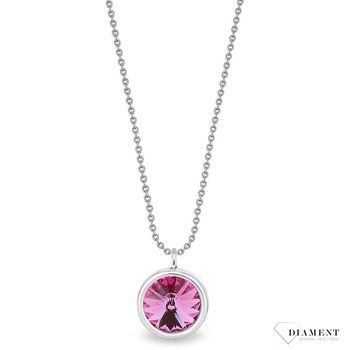 Naszyjnik Swarovski srebrny Urodzinowe Kamienie Pink Turmaline Okrągła zawieszka kolor Rose NB1122SS29R.jpg