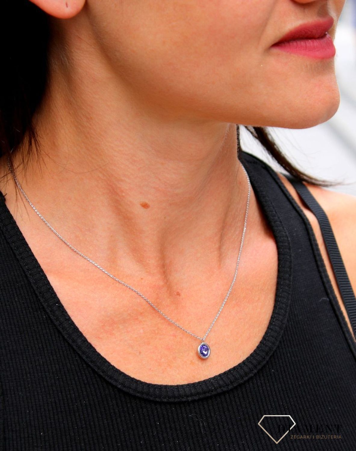Naszyjnik Swarovski srebrny Urodzinowe Kamienie Tanzanite Okrągła zawieszka NB1122SS29TA.jpg