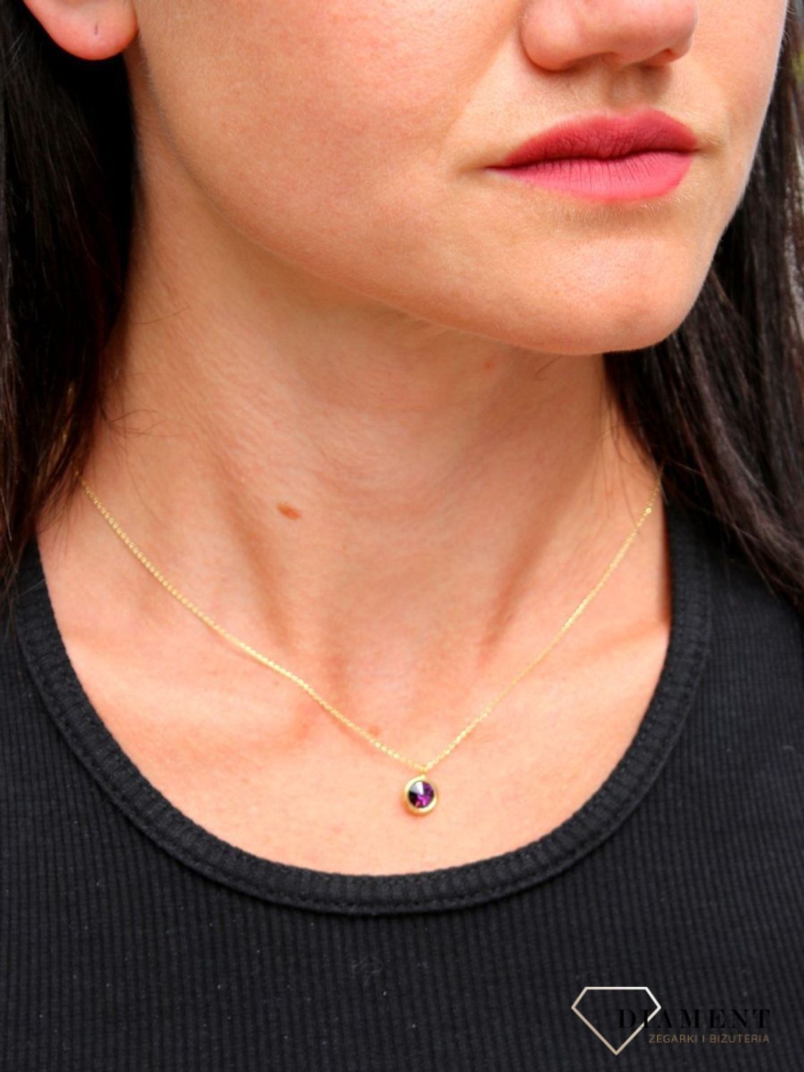 Naszyjnik Swarovski pozłacany Urodzinowe Kamienie Amethyst Okrągła zawieszka NBG1122SS29AM.jpg