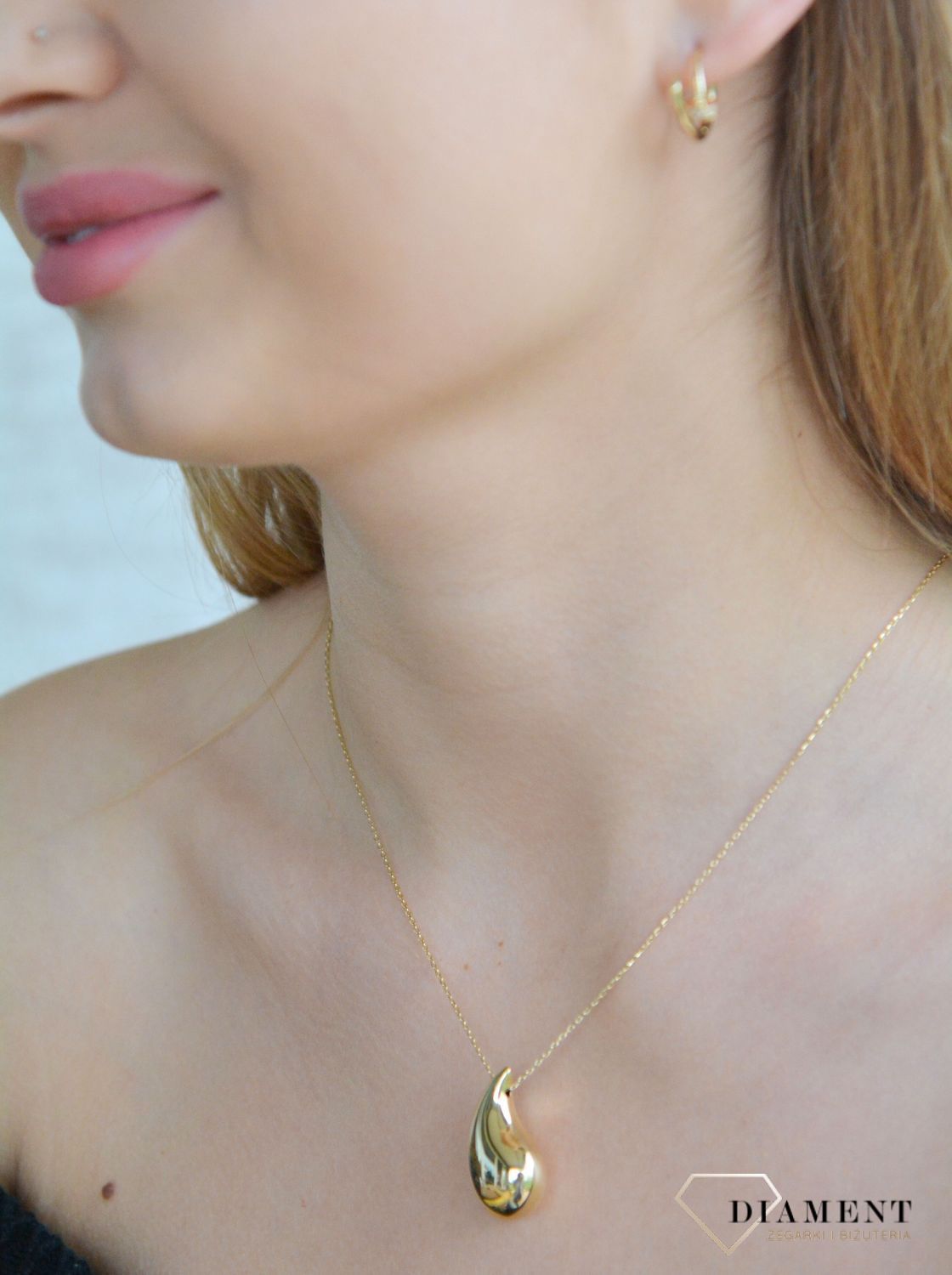 Złoty naszyjnik damski 585 celebrytka z dużą gładką zawieszką NBTG003 (1).jpg