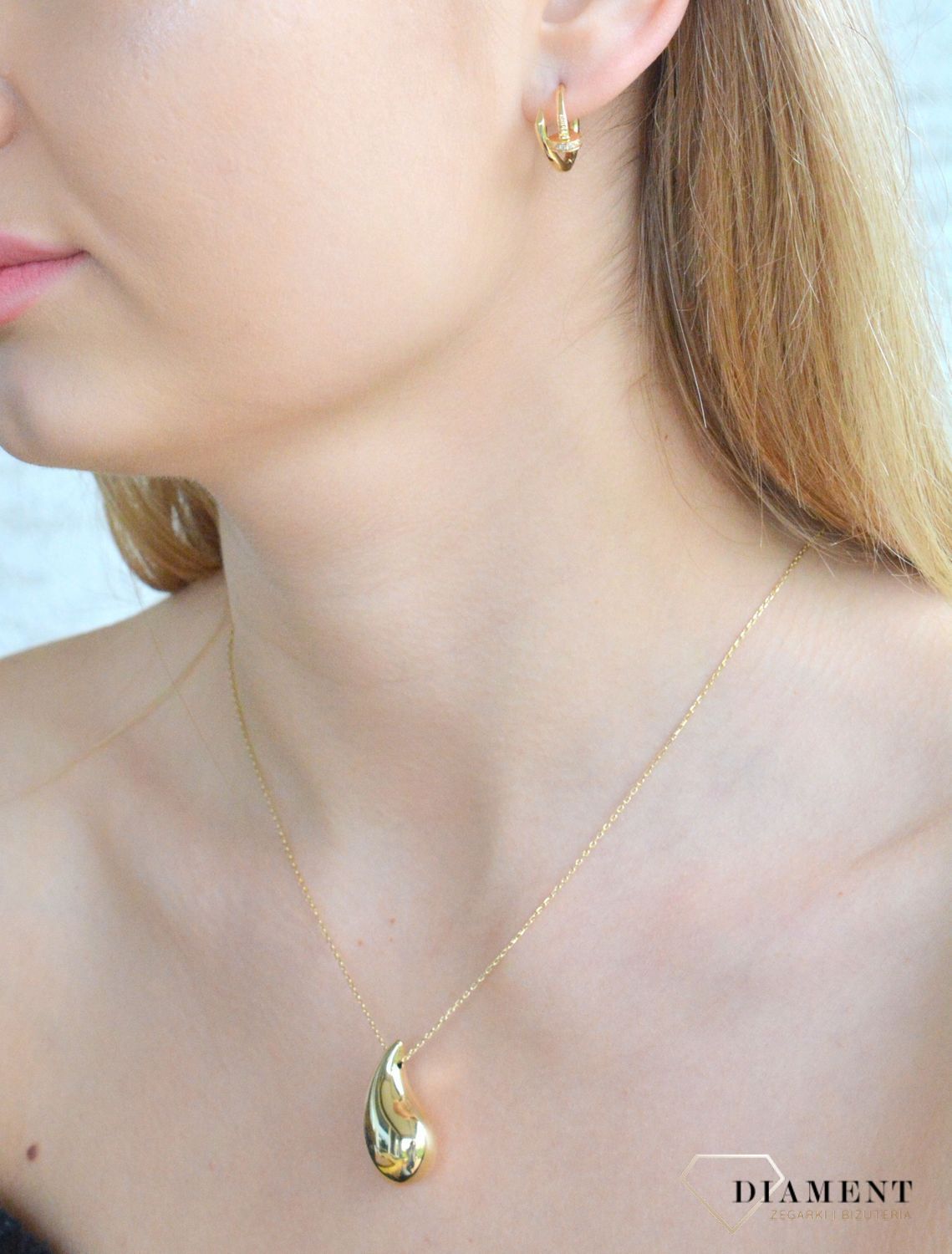 Złoty naszyjnik damski 585 celebrytka z dużą gładką zawieszką NBTG003 (1).jpg