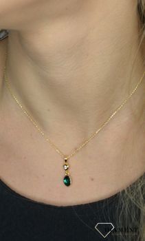 Naszyjnik Srebrny pokryty złotem Swarovski zielony kryształ Ovalan Gold Emerald NCG41228EM. Wysokiej jakości biżuteria srebrna, idealna na każdą okazję.  (3).JPG