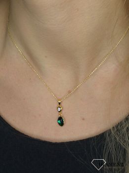 Naszyjnik Srebrny pokryty złotem Swarovski zielony kryształ Ovalan Gold Emerald NCG41228EM. Wysokiej jakości biżuteria srebrna, idealna na każdą okazję.  (4).JPG