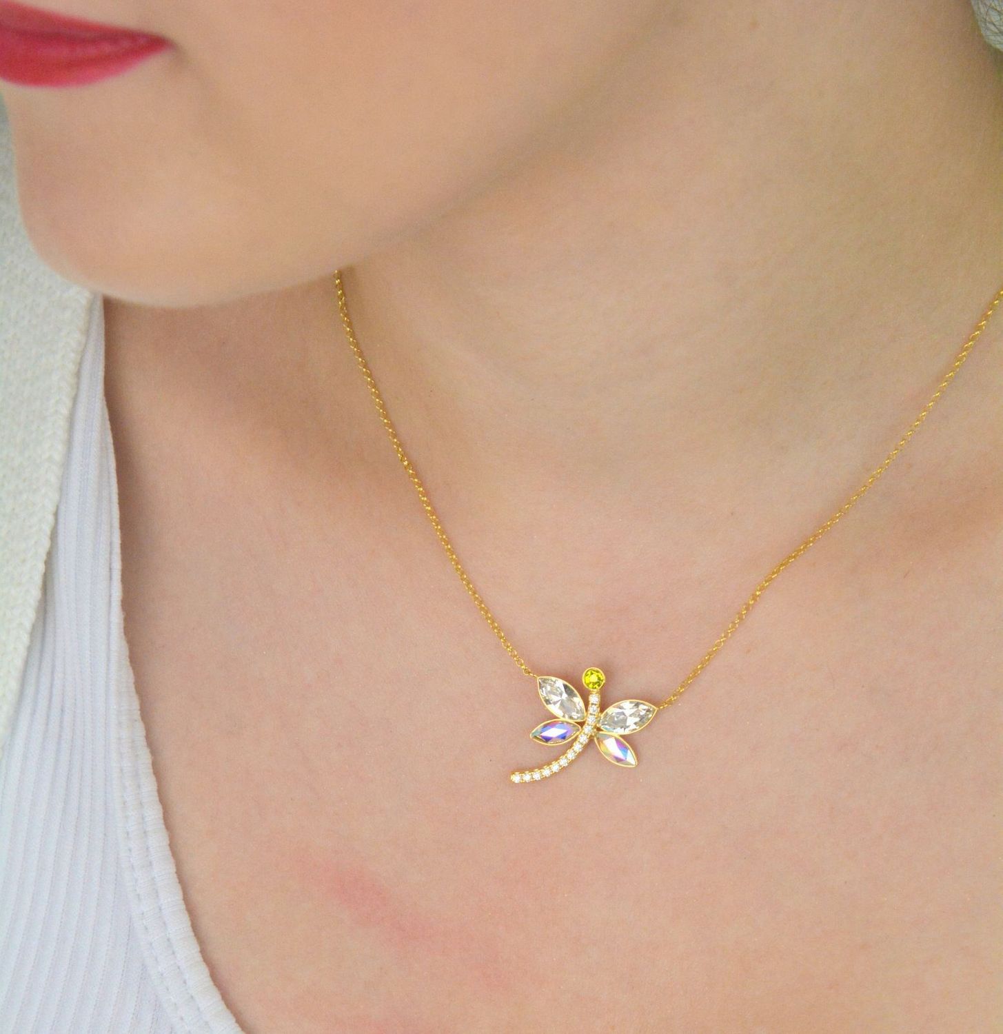 Naszyjnik pozłacany NDCG4228CAB – Ważka z kryształami Swarovski i cyrkoniami.jpg