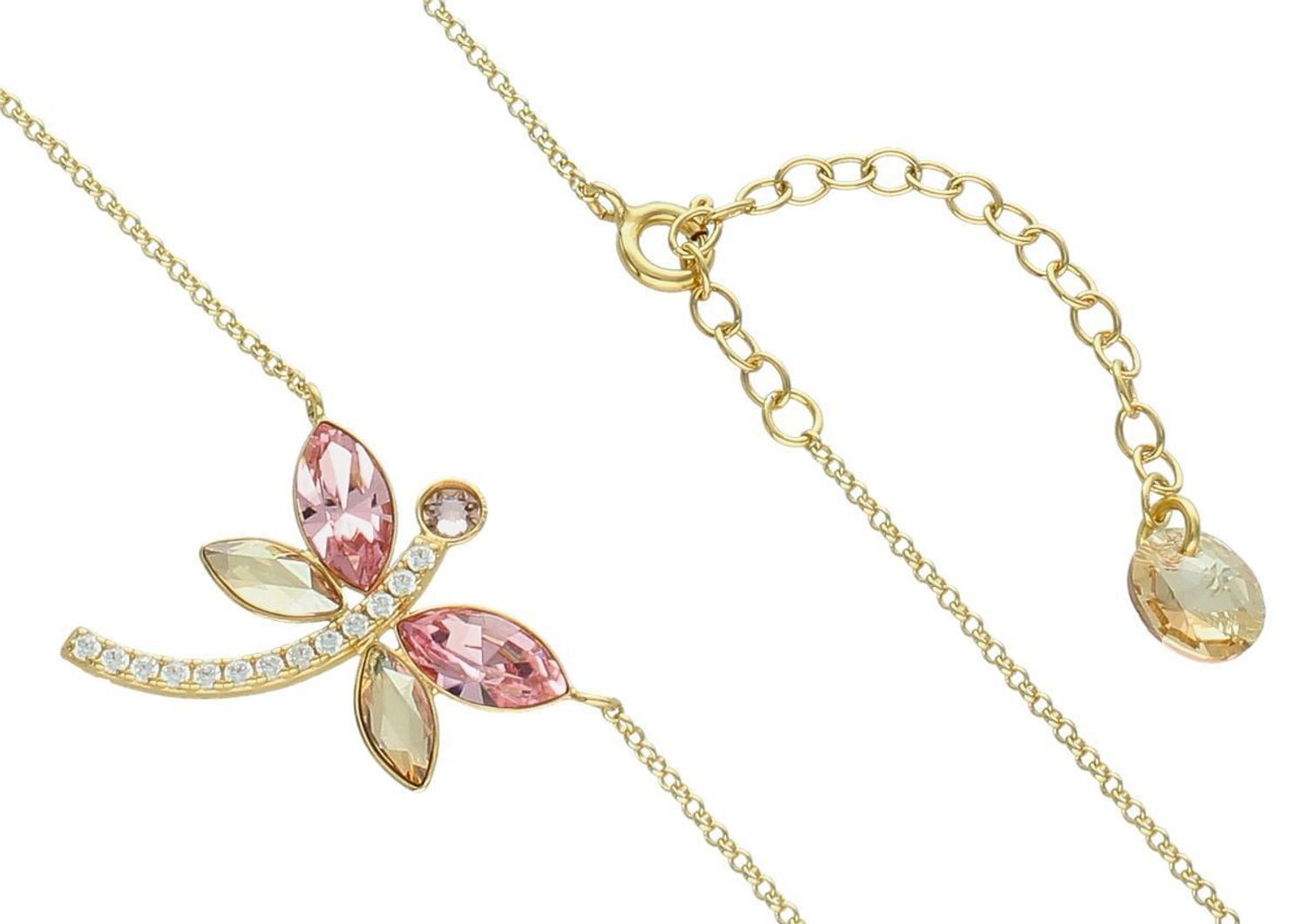 Naszyjnik srebrny pozłacany NDCG4228LRGS – Ważka z cyrkoniami i kryształami różowymi i złotymi.jpg