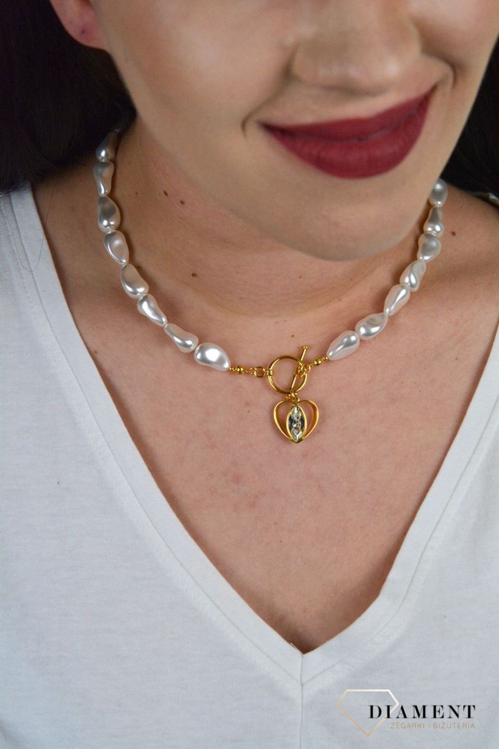 Naszyjnik Swarovski połączenie pereł ze złotem Modne zapięcie z zawieszką NDG42285843CW.jpg