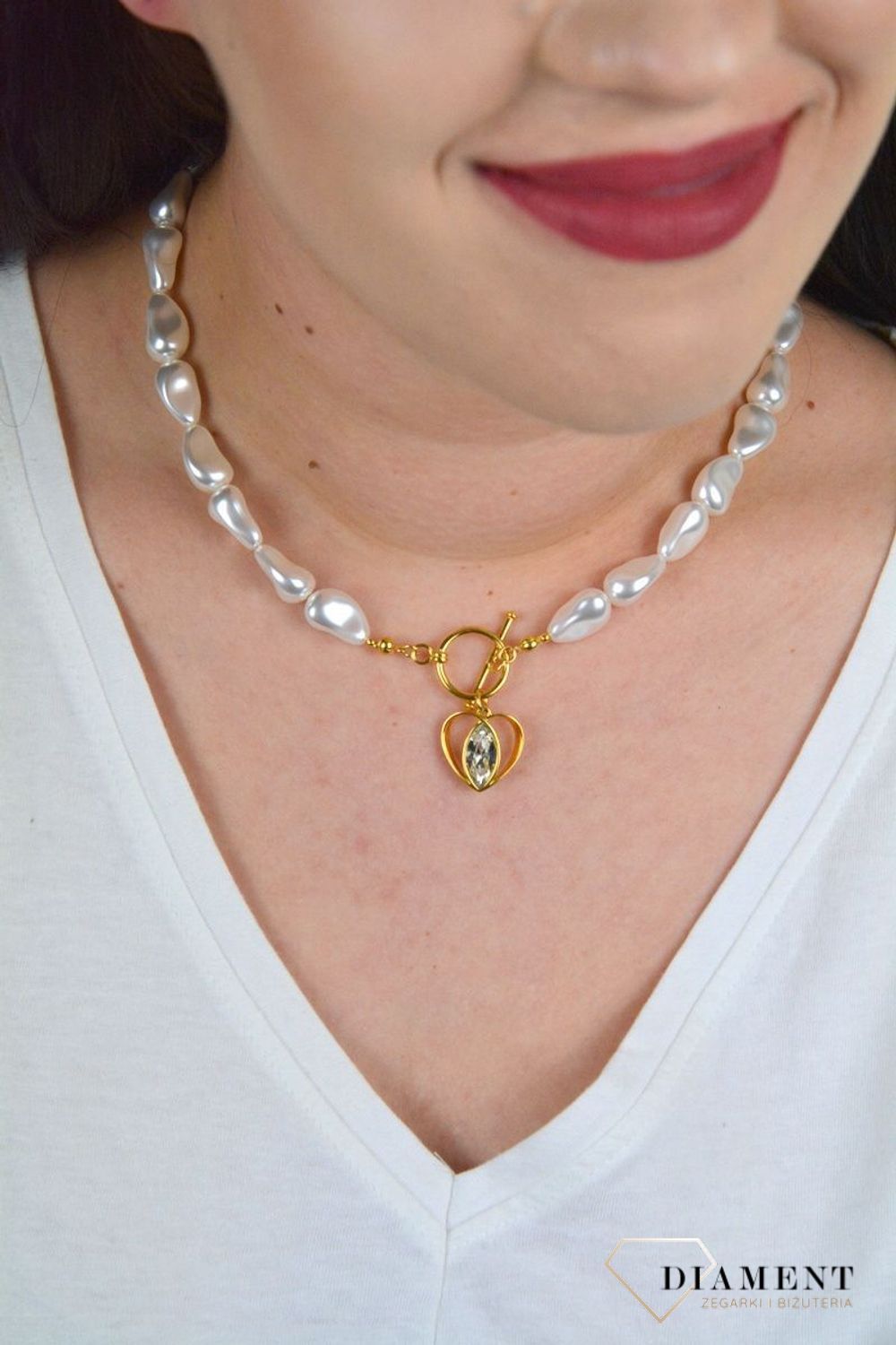 Naszyjnik Swarovski połączenie pereł ze złotem Modne zapięcie z zawieszką NDG42285843CW.jpg