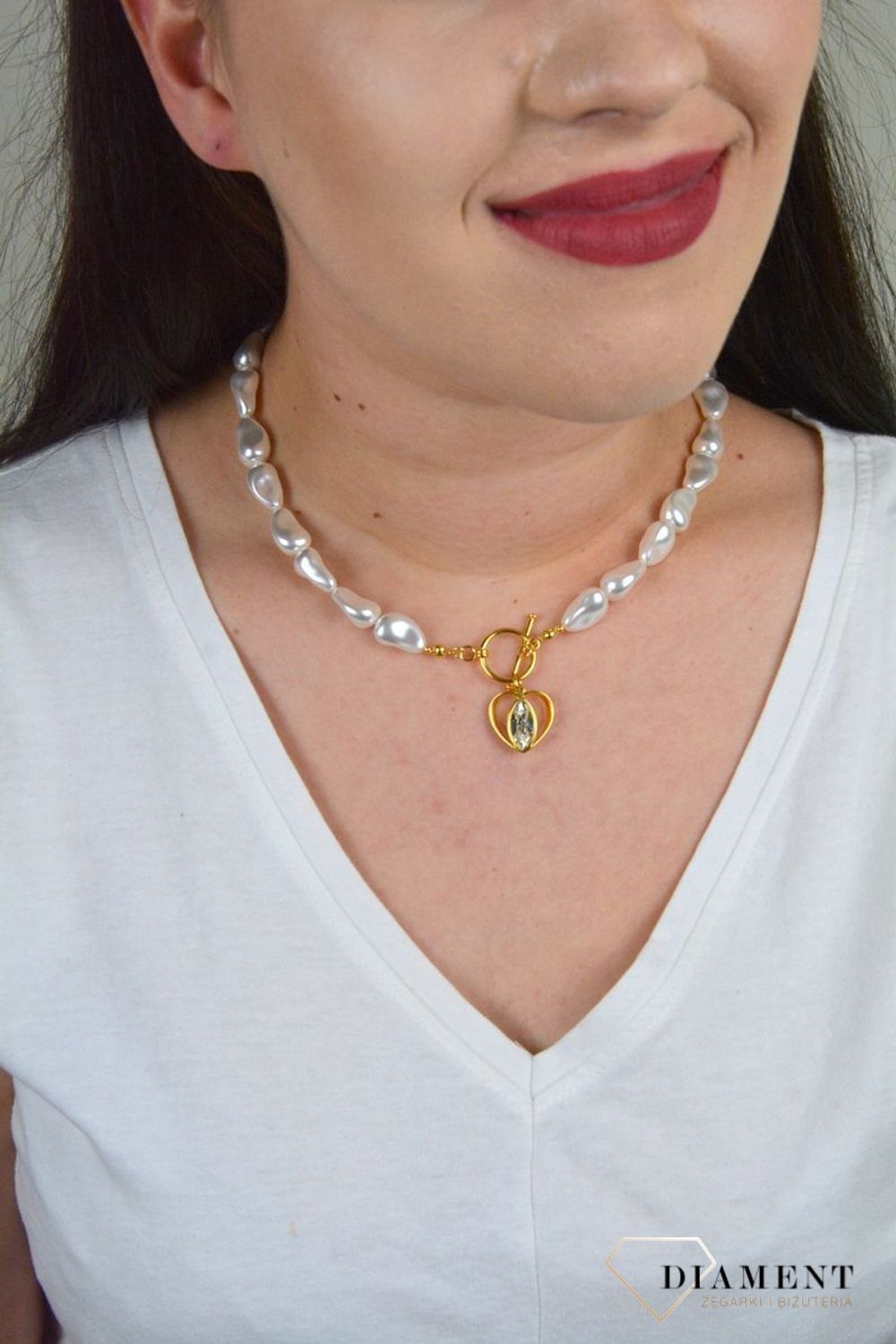 Naszyjnik Swarovski połączenie pereł ze złotem Modne zapięcie z zawieszką NDG42285843CW.jpg