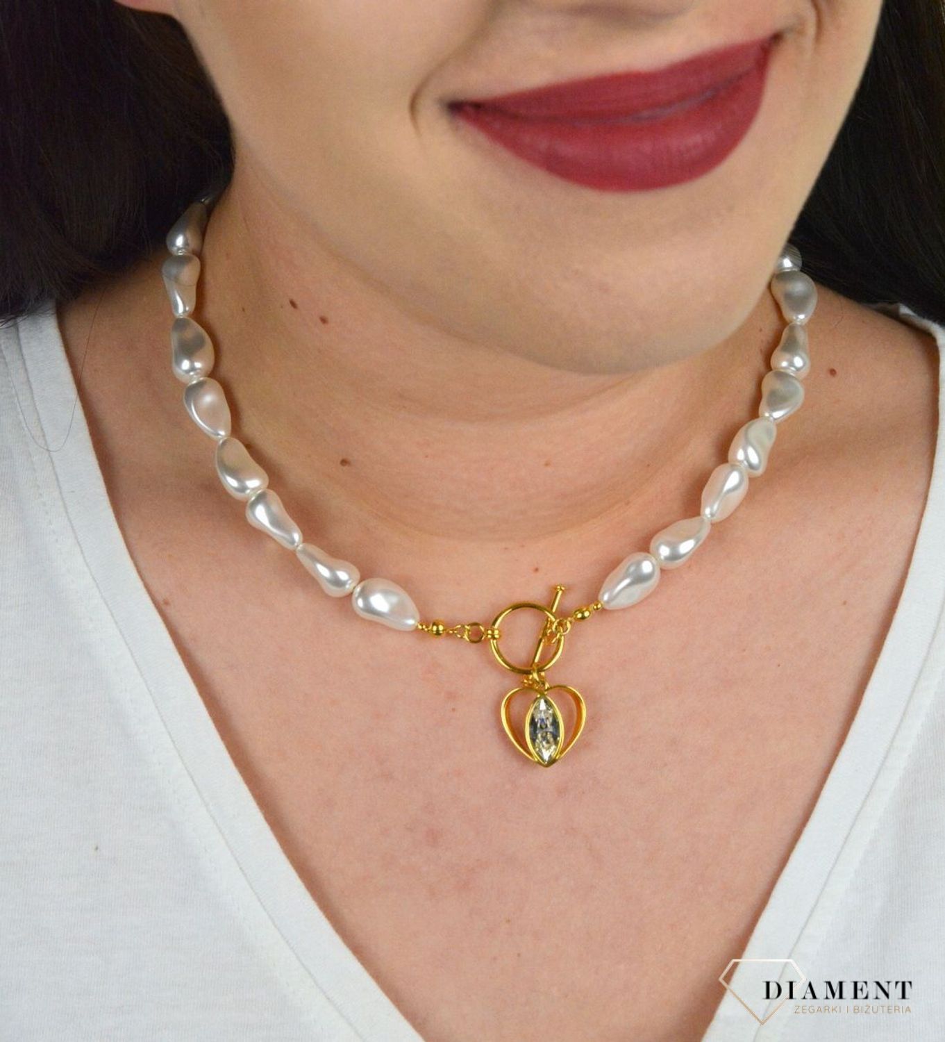 Naszyjnik Swarovski połączenie pereł ze złotem Modne zapięcie z zawieszką NDG42285843CW.jpg