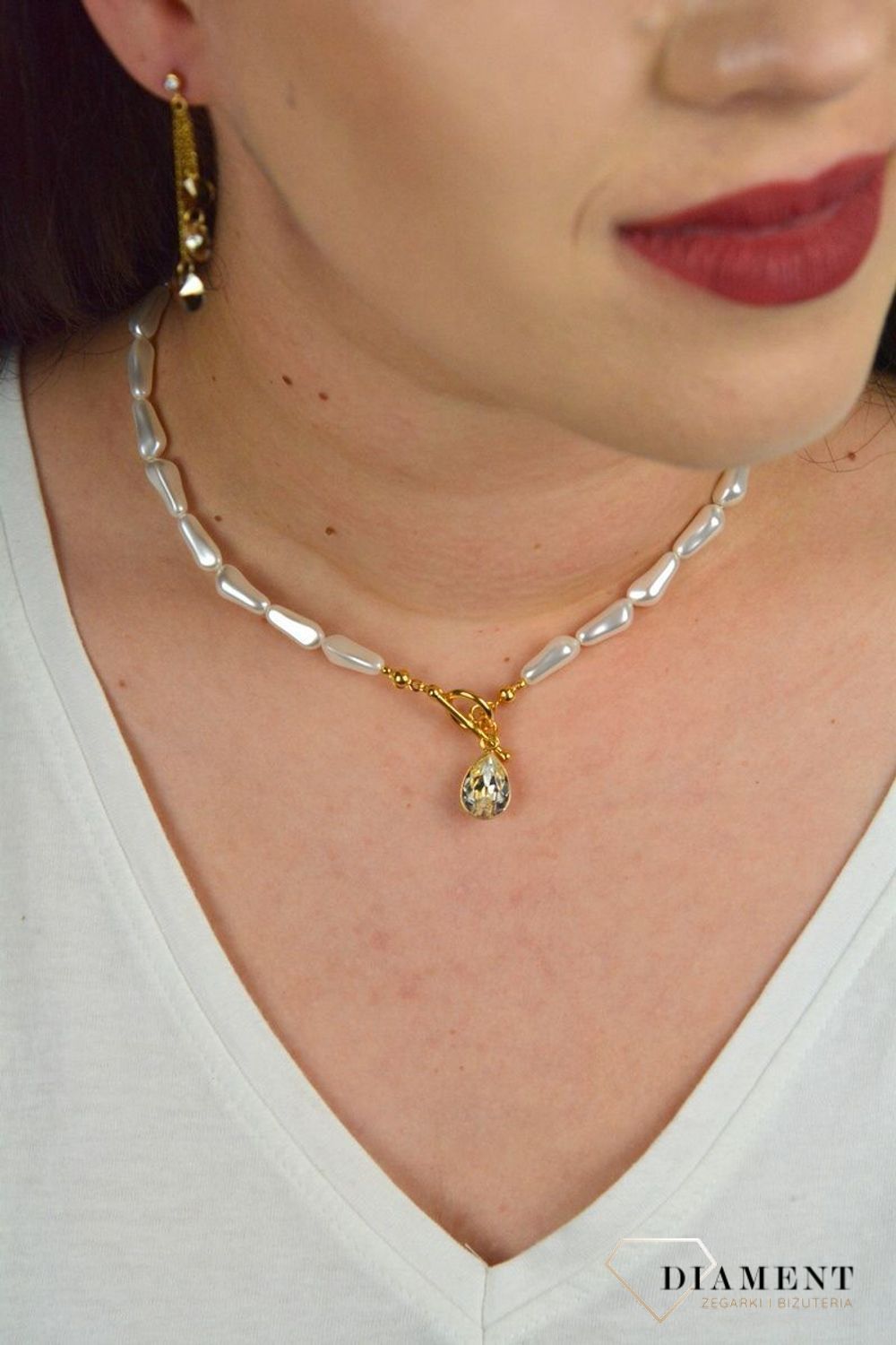 Naszyjnik Swarovski połączenie pereł ze złotem Modne zapięcie NDG43205844CW..jpg