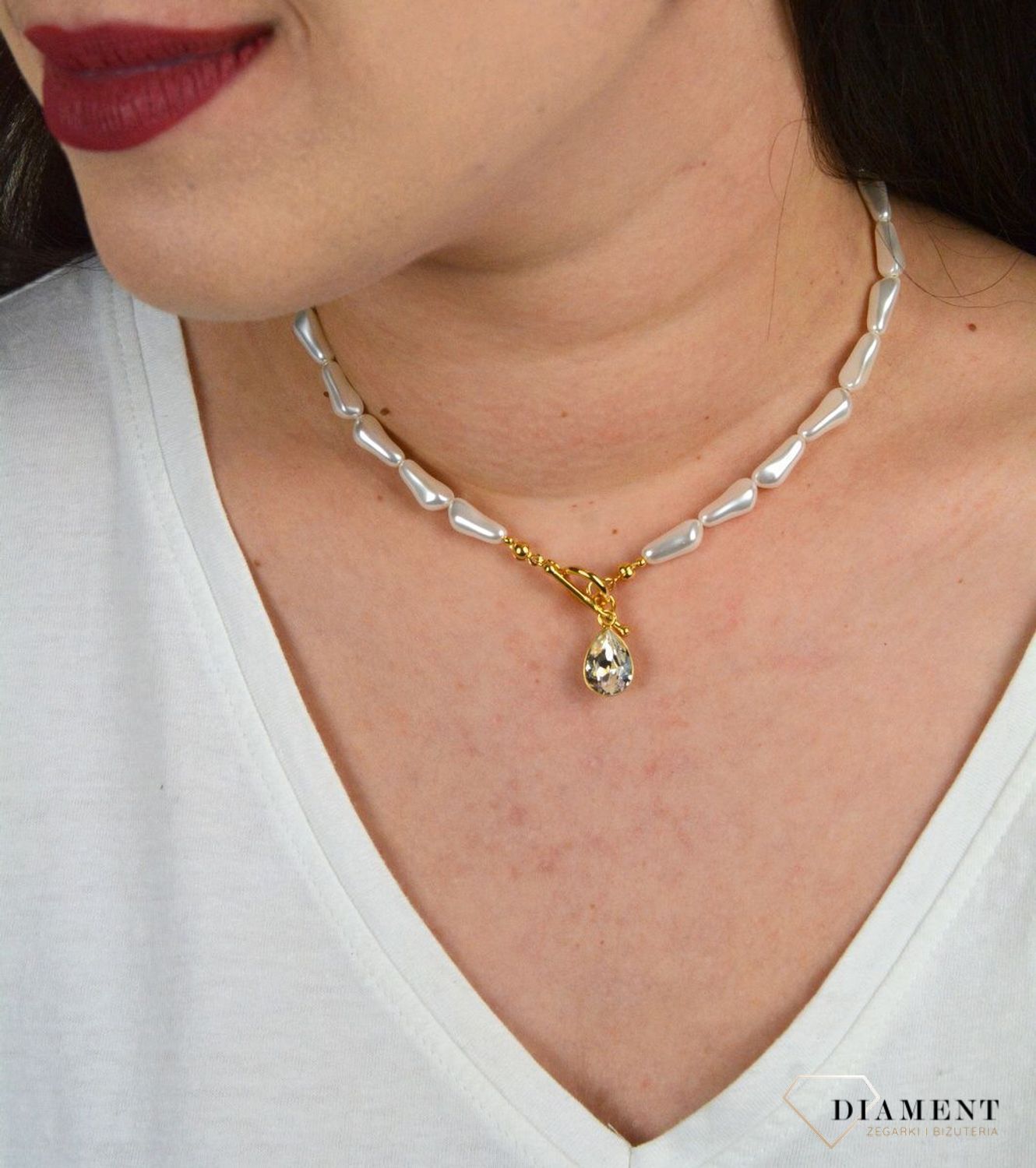 Naszyjnik Swarovski połączenie pereł ze złotem Modne zapięcie NDG43205844CW..jpg
