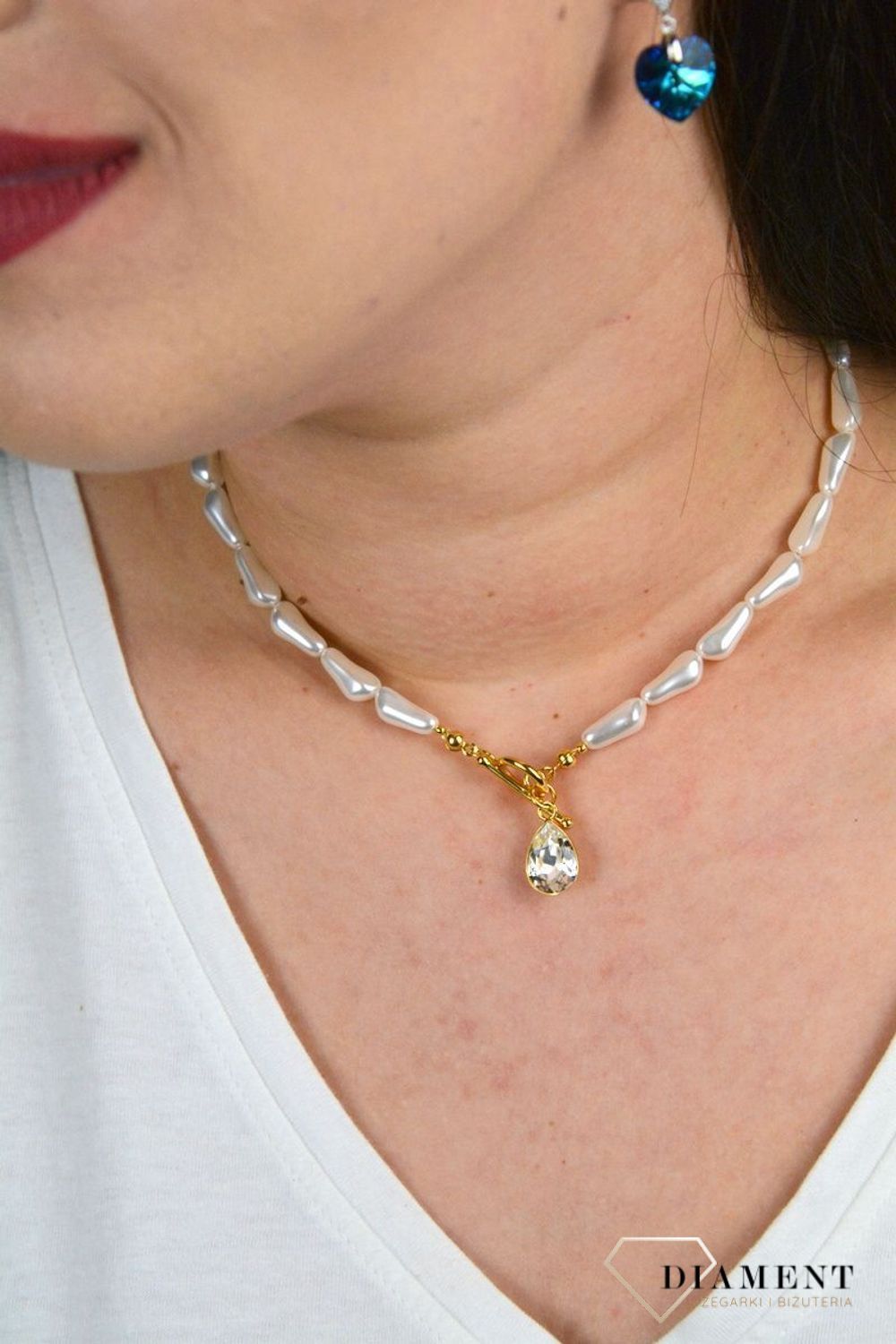 Naszyjnik Swarovski połączenie pereł ze złotem Modne zapięcie NDG43205844CW..jpg