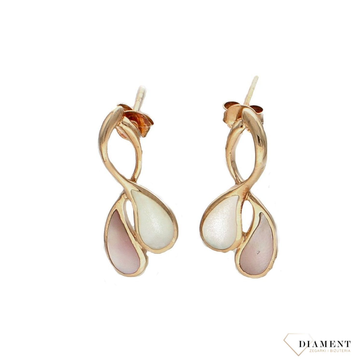 Kolczyki srebrne pozłacane z masą perłową NDKK0025.  Kolczyki srebrne pozłacane. Kolczyki srebrne różowe złoto. Kolczyki srebrne z masą perłową. Kolczyki idealne na każdą okazje. Kolczyki dla kobiety..jpg