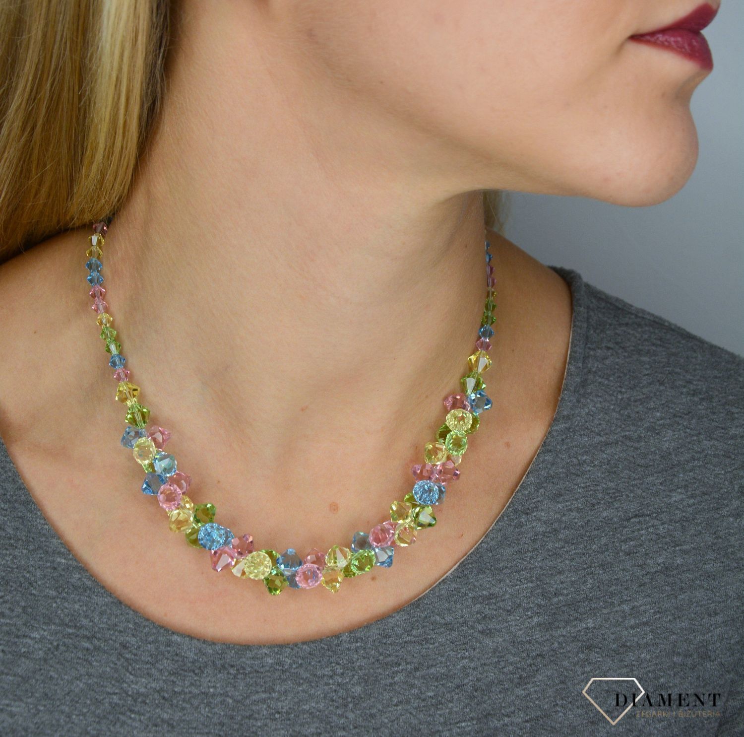 Naszyjnik damski Swarovski Elements kolorowe kryształki NE63015301D.jpg