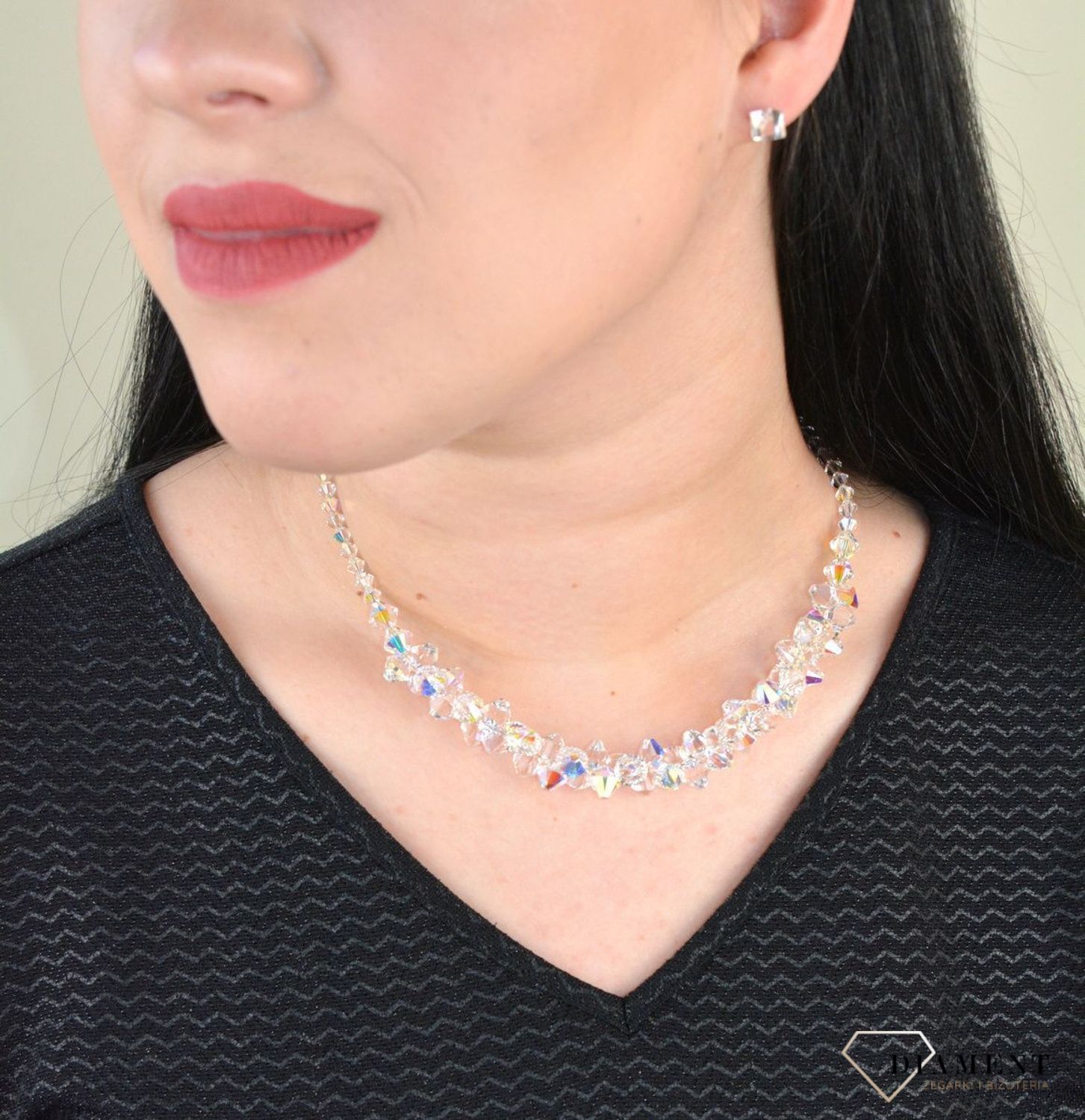 Naszyjnik ślubny z opalizującymi kryształkami Swarovski NEG63015301AB.jpeg