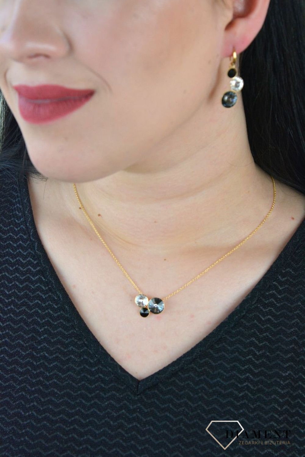 Naszyjnik Spark z Kryształkami Swarovski w kolorze czarnym, szarym oraz białym NG11223SNJ.jpeg
