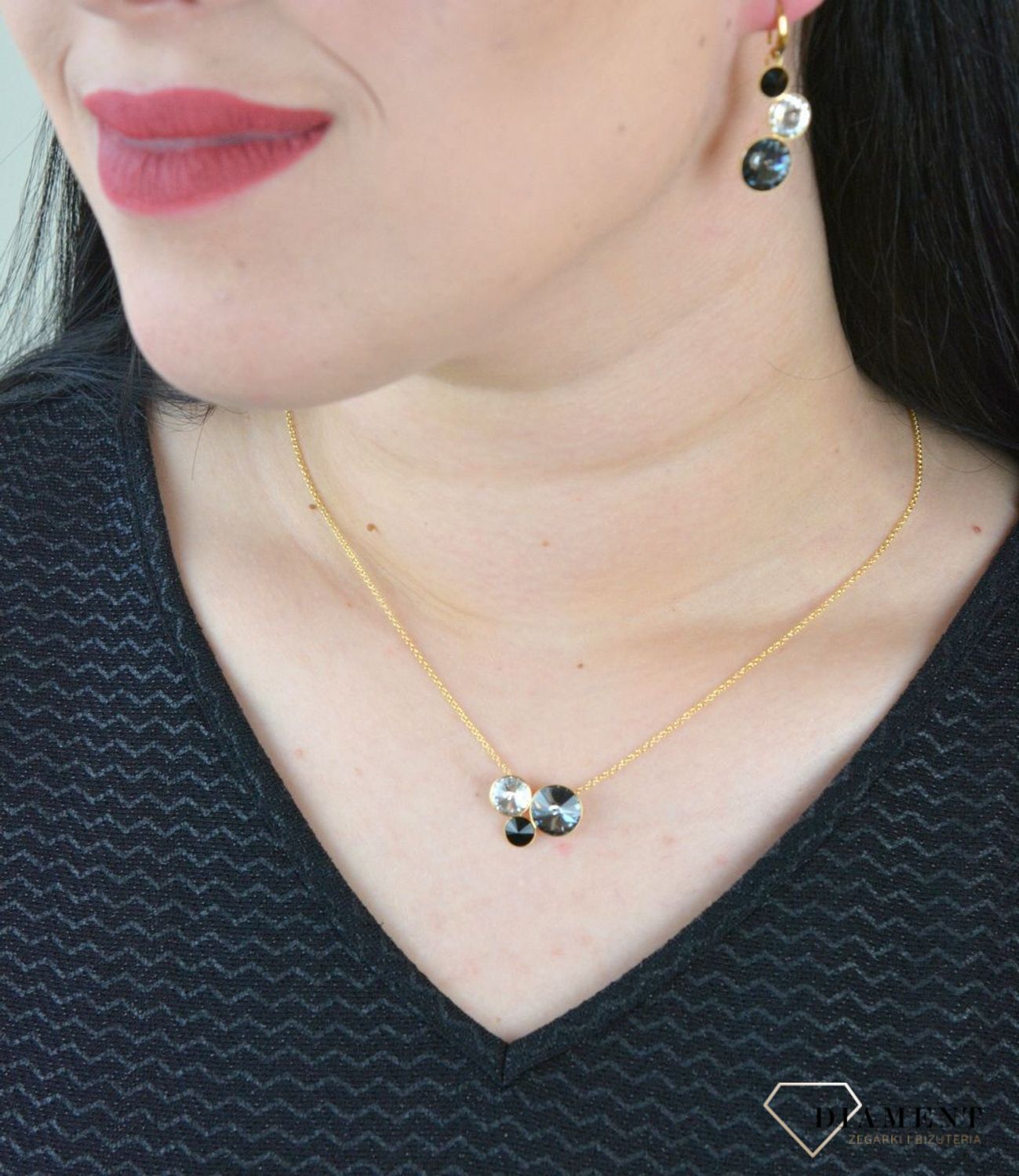 Naszyjnik Spark z Kryształkami Swarovski w kolorze czarnym, szarym oraz białym NG11223SNJ.jpeg