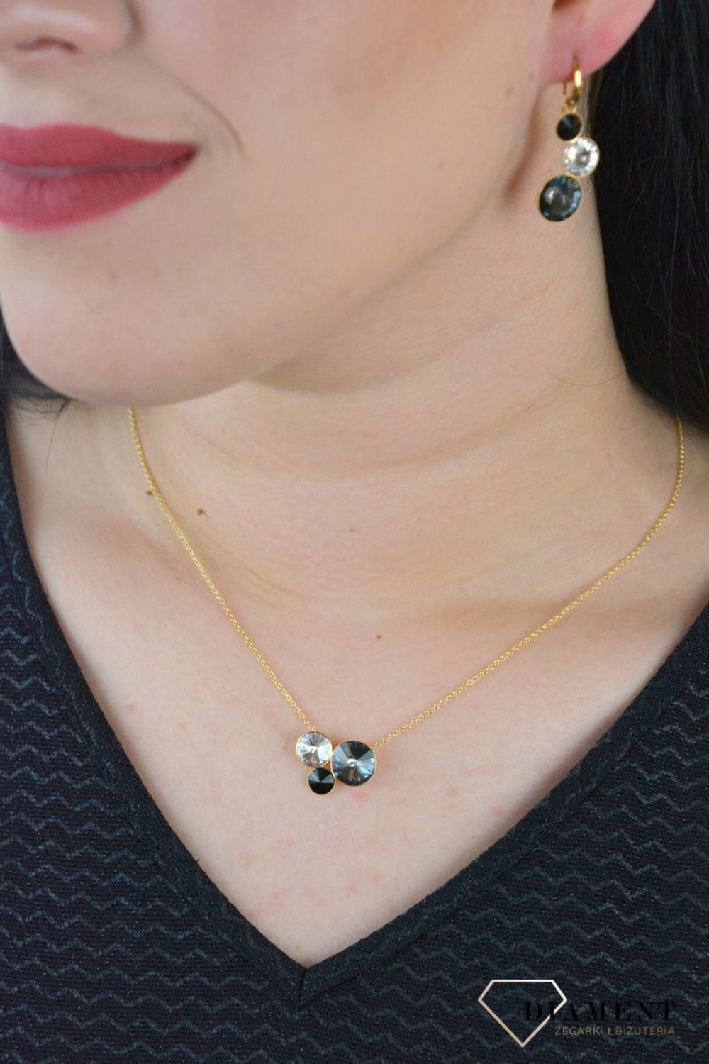 Naszyjnik Spark z Kryształkami Swarovski w kolorze czarnym, szarym oraz białym NG11223SNJ.jpeg