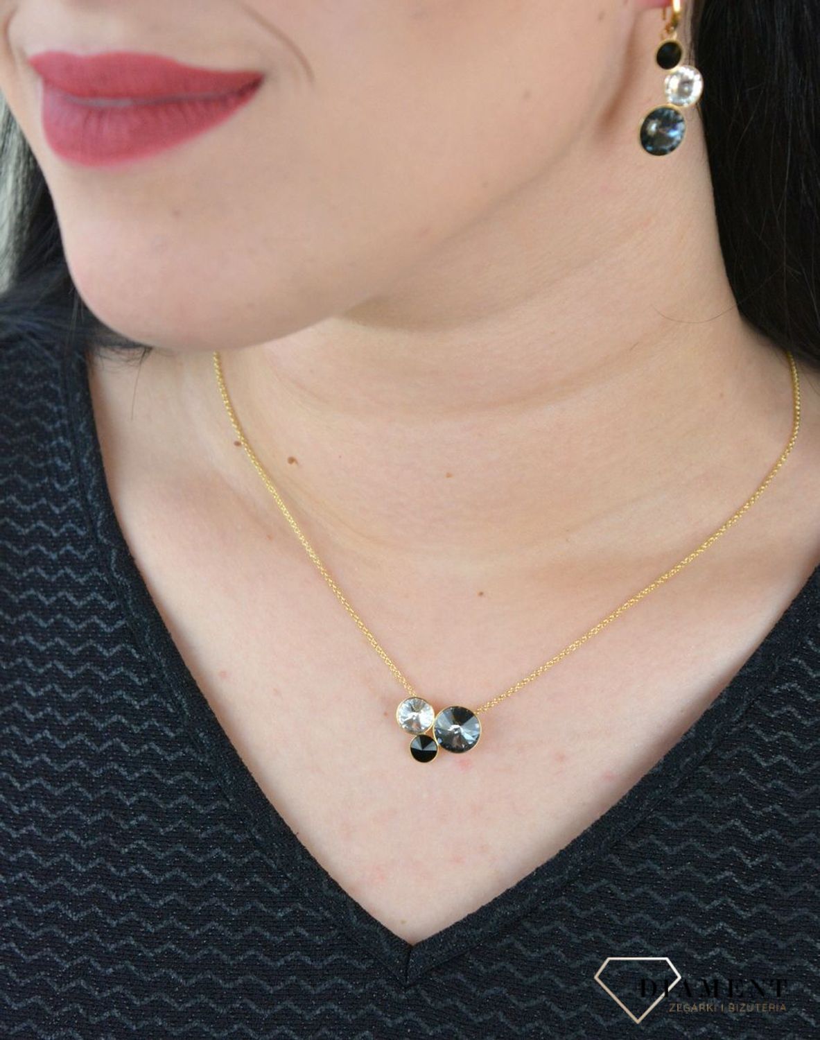 Naszyjnik Spark z Kryształkami Swarovski w kolorze czarnym, szarym oraz białym NG11223SNJ.jpeg