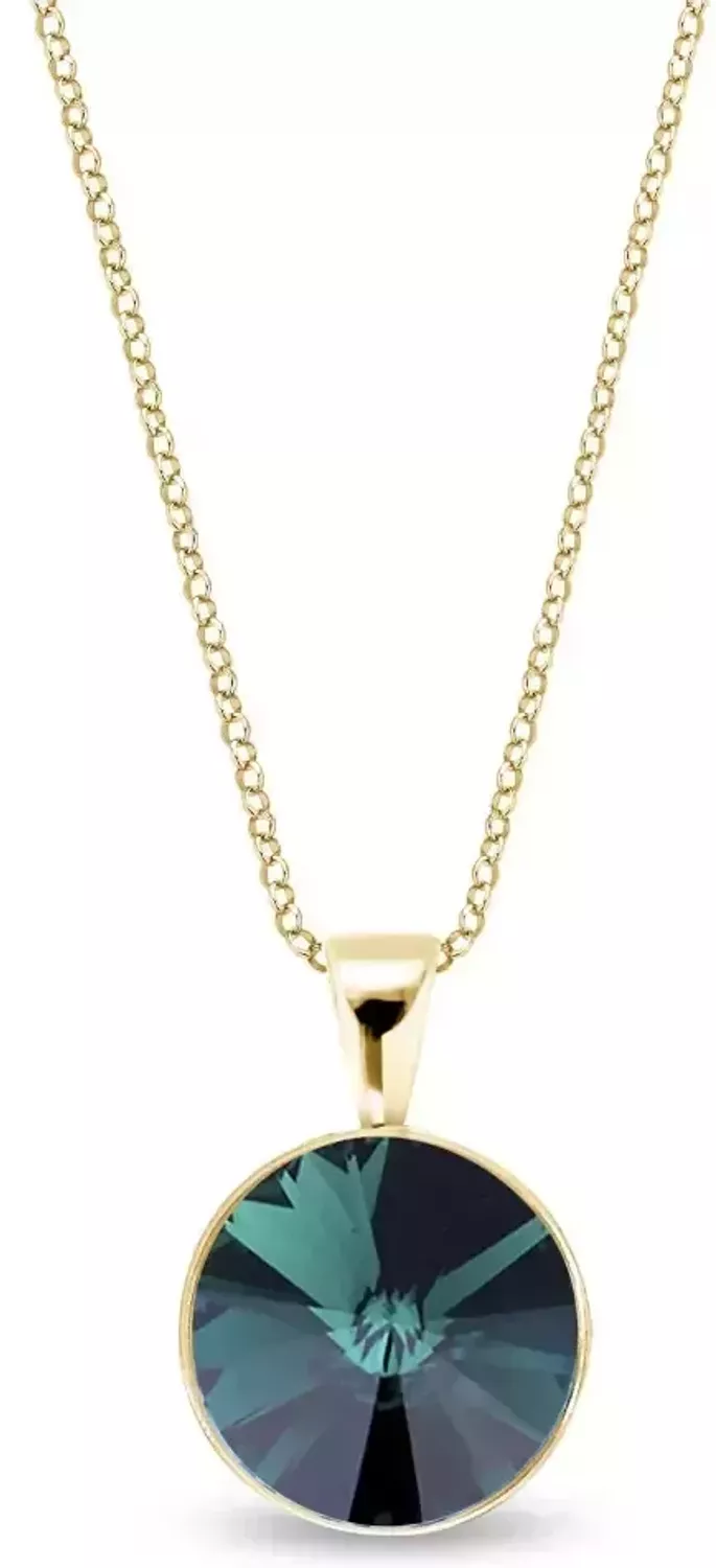 Pozłacany naszyjnik damski ze srebra 925 z zielonym kryształem Swarovski. Zawieszka 1,1 cm, długość 38 + 7 cm, zapięcie na karabińczyk. Idealny na prezent – sprawdź!1.webp