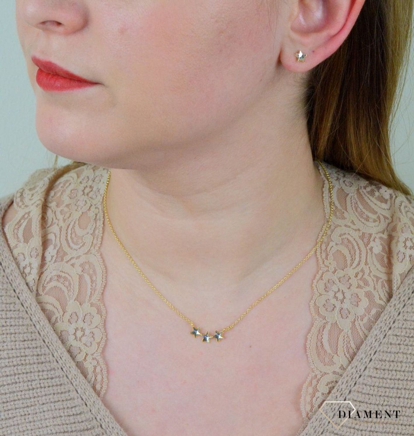 Srebrny naszyjnik  Trzy pozłacane gwiazdki  Swarovski Ceystals 925 NG281653C-L.jpg