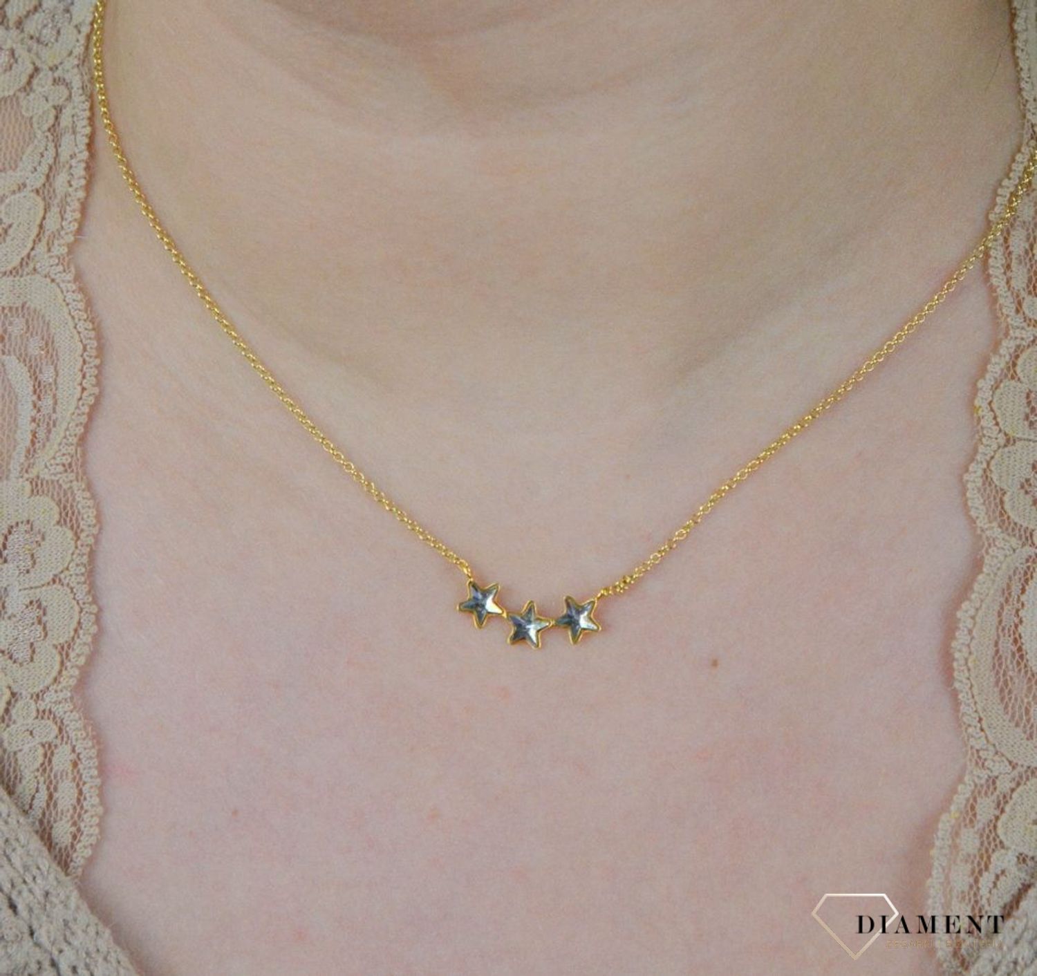 Srebrny naszyjnik  Trzy pozłacane gwiazdki  Swarovski Ceystals 925 NG281653C-L.jpg